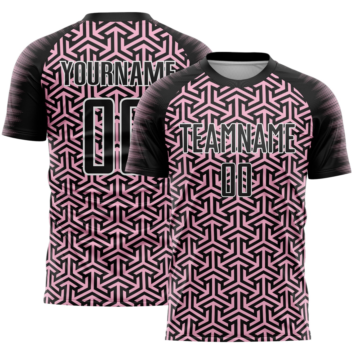 Custom Black Light Pink-White Geometric Arrow Sublimation Soccer Uniform Jersey - Main View
