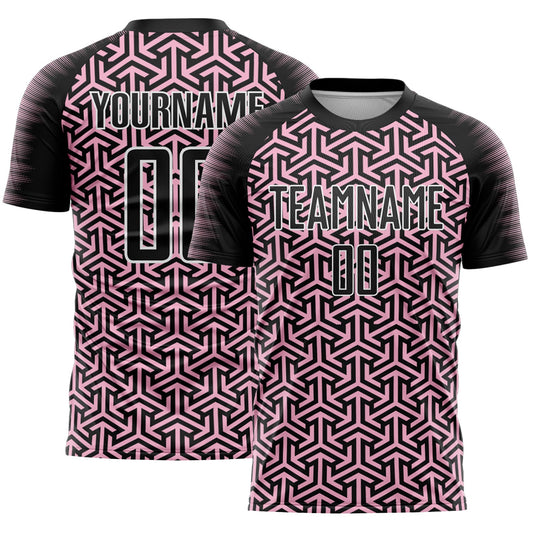 Custom Black Light Pink-White Geometric Arrow Sublimation Soccer Uniform Jersey - Main View
