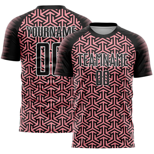 Custom Black Medium Pink-White Geometric Arrow Sublimation Soccer Uniform Jersey - Main View