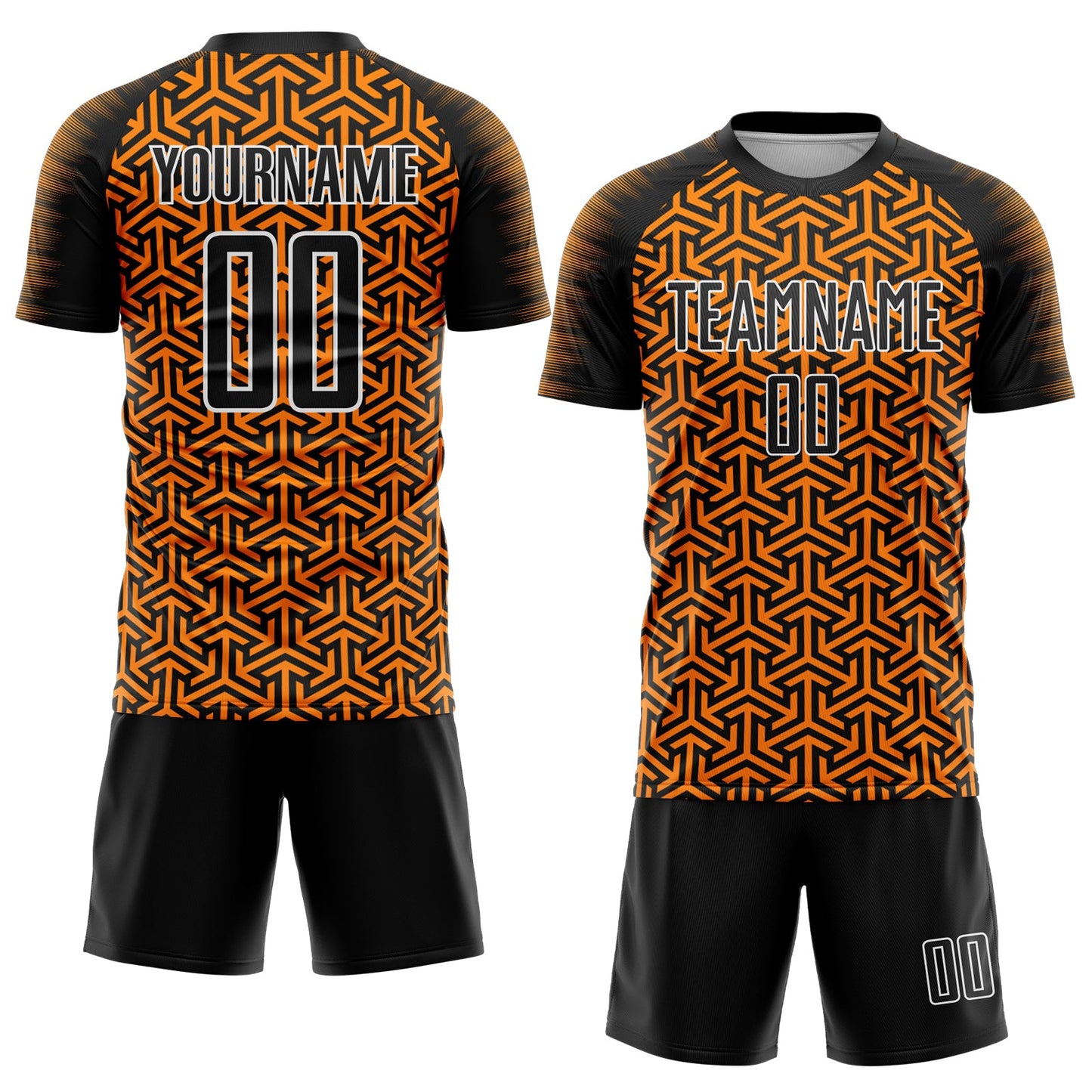 Custom Black Bay Orange-White Geometric Arrow Sublimation Soccer Uniform Jersey view 2