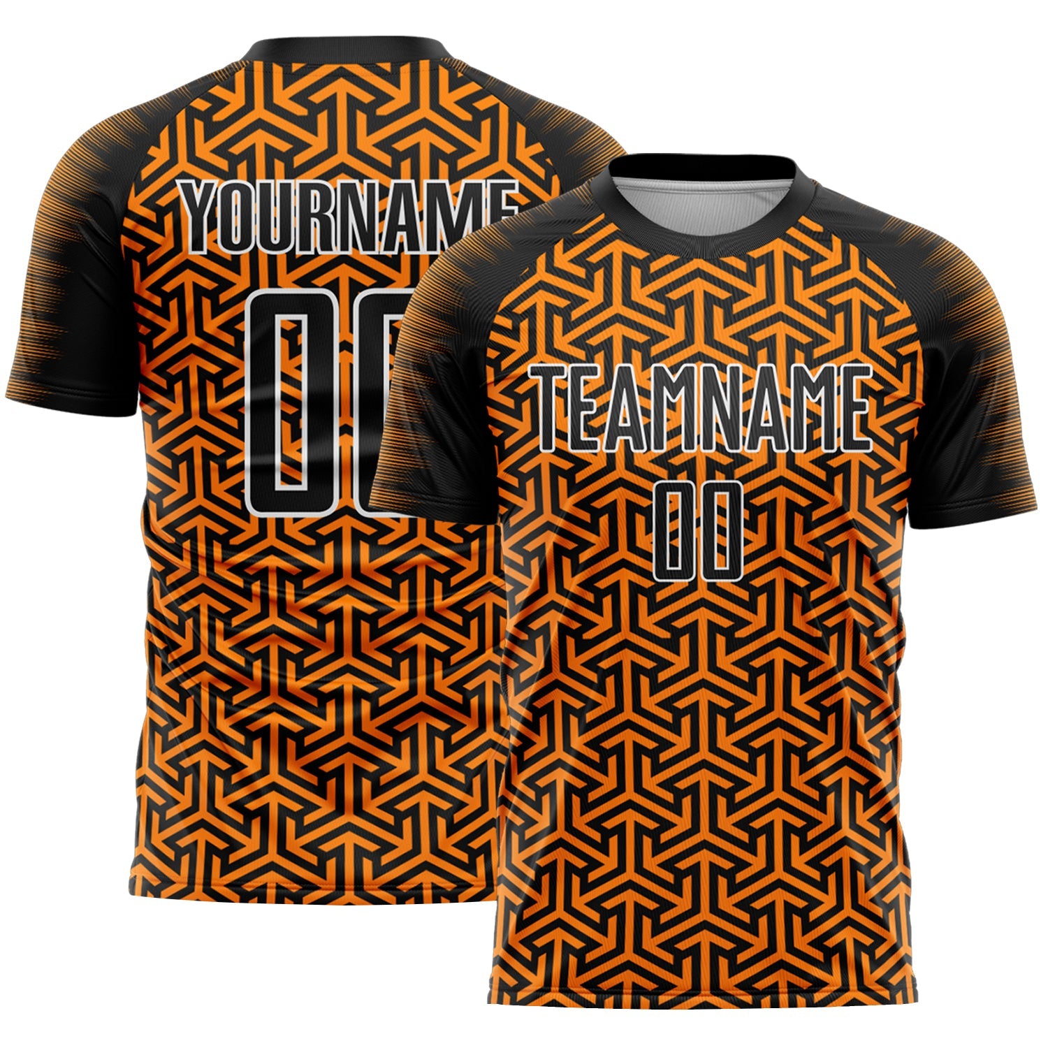 Custom Black Bay Orange-White Geometric Arrow Sublimation Soccer Uniform Jersey - Main View