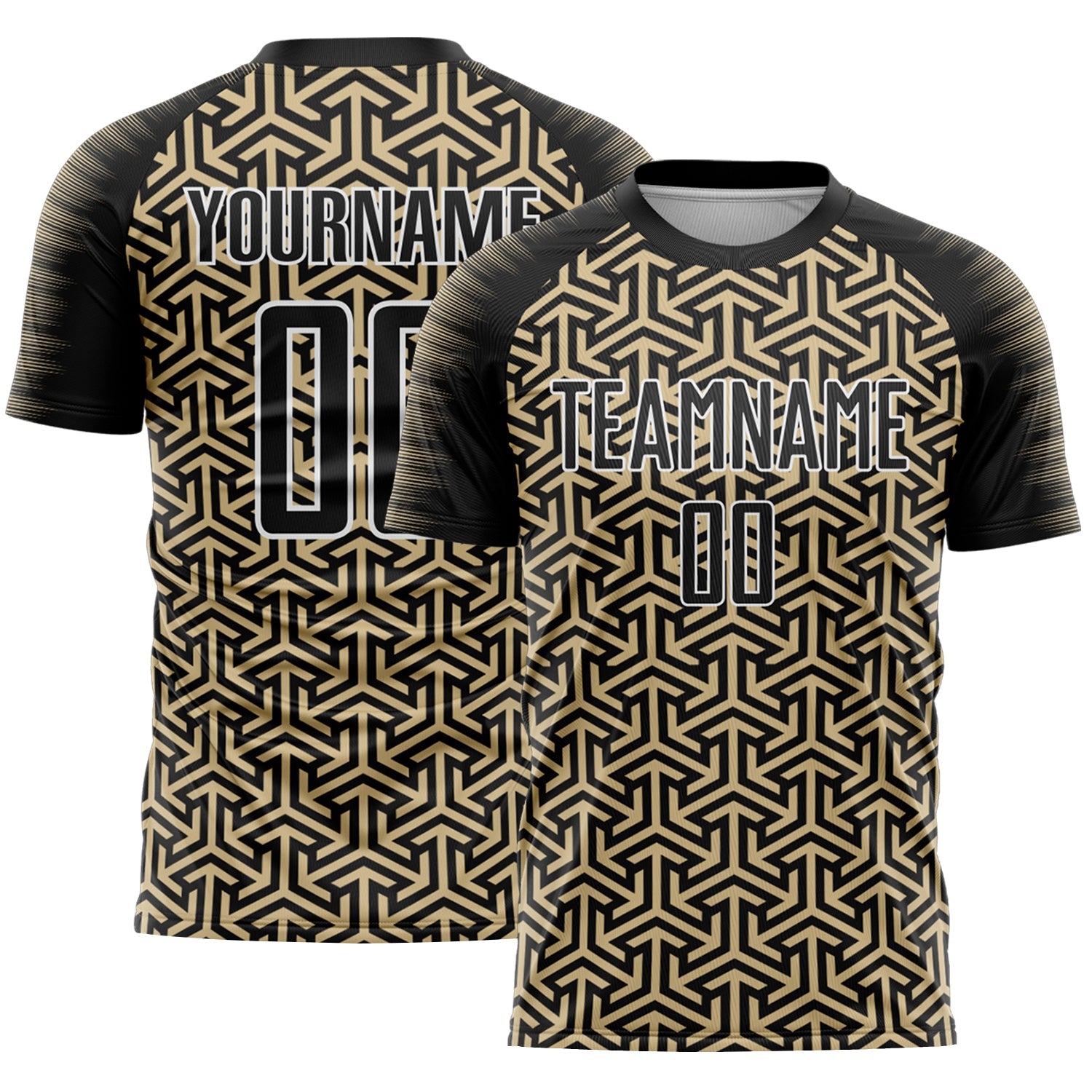 Custom Black Vegas Gold-White Geometric Arrow Sublimation Soccer Uniform Jersey - Main View