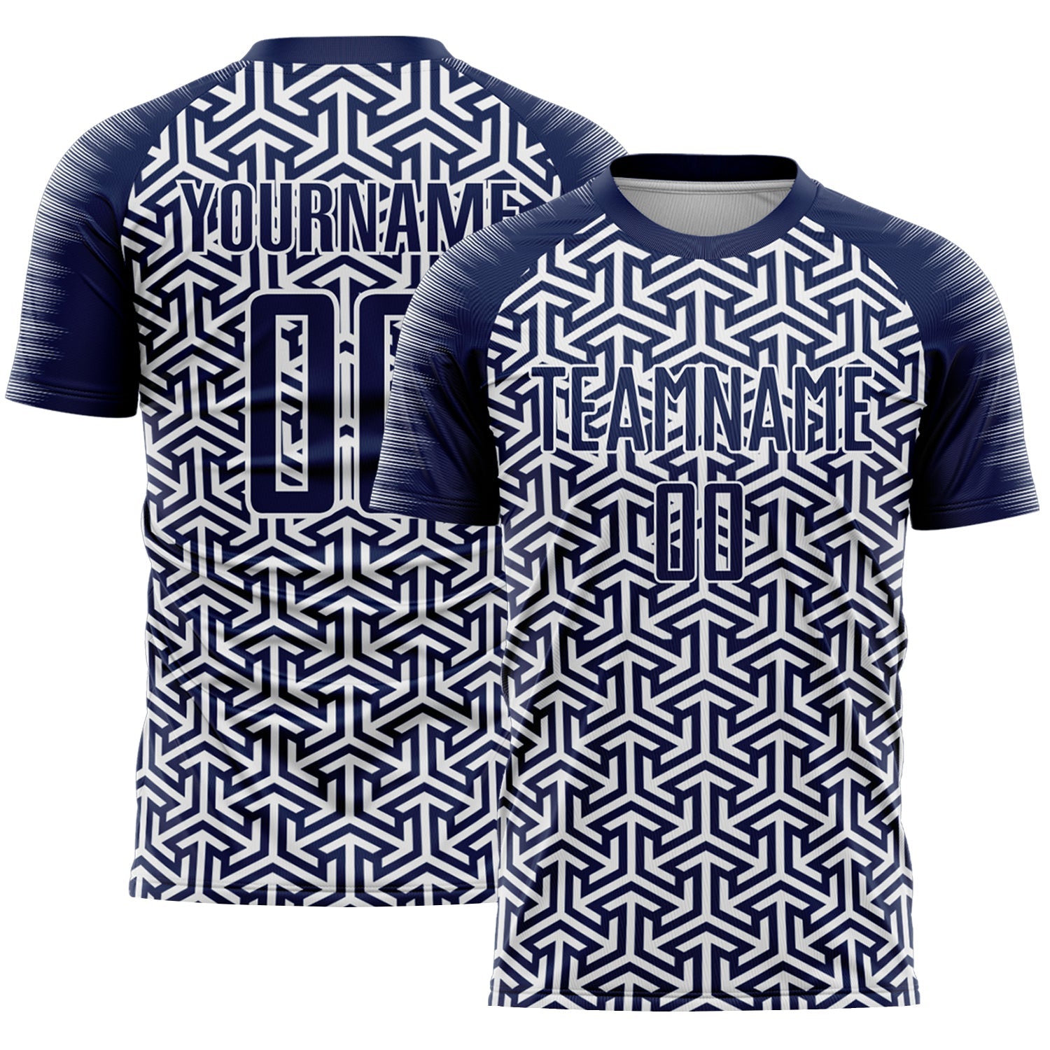 Custom Navy White Geometric Arrow Sublimation Soccer Uniform Jersey - Main View