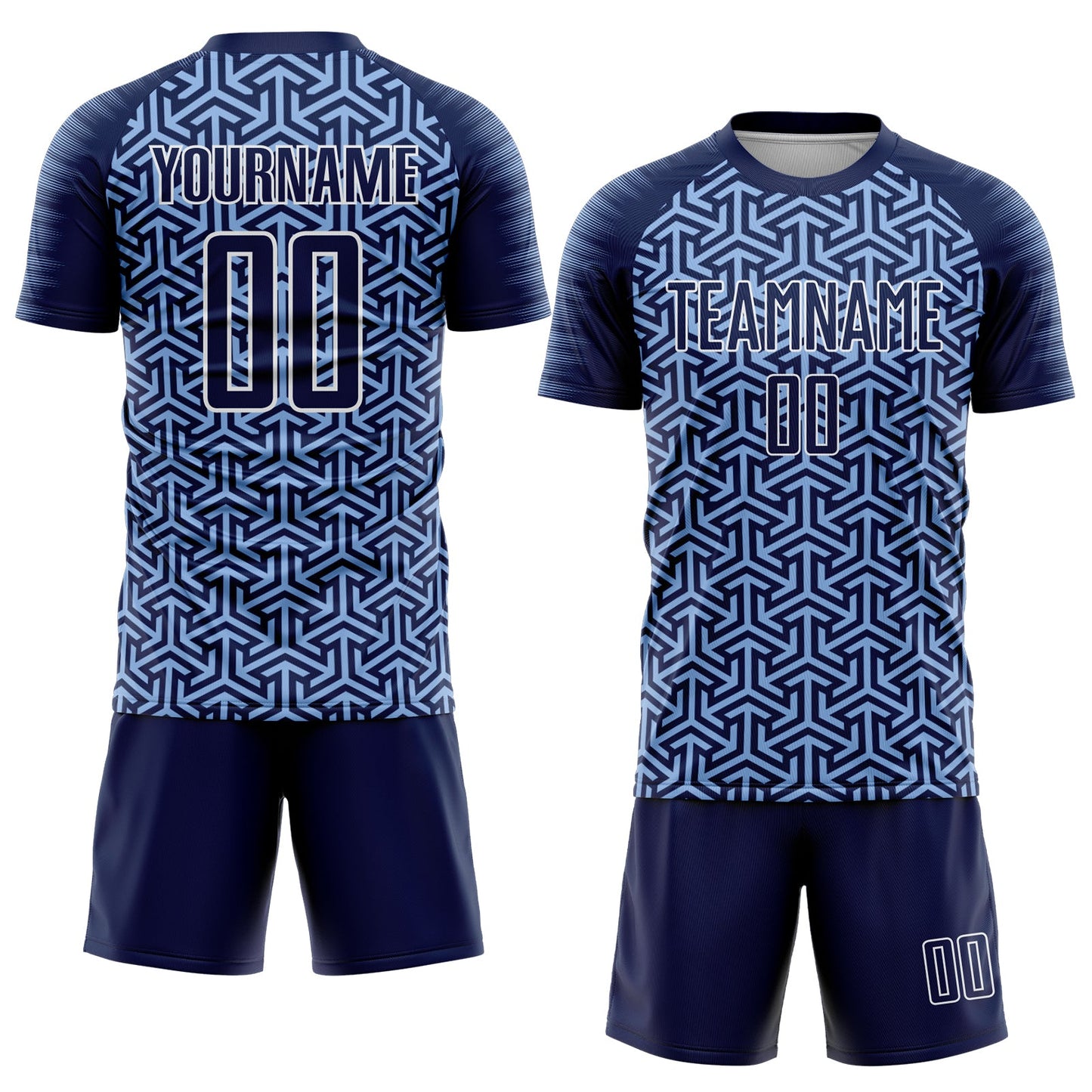 Custom Navy Light Blue-White Geometric Arrow Sublimation Soccer Uniform Jersey view 2
