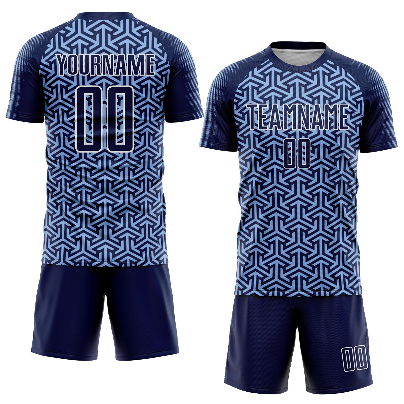 Custom Navy Light Blue-White Geometric Arrow Sublimation Soccer Uniform Jersey view 2
