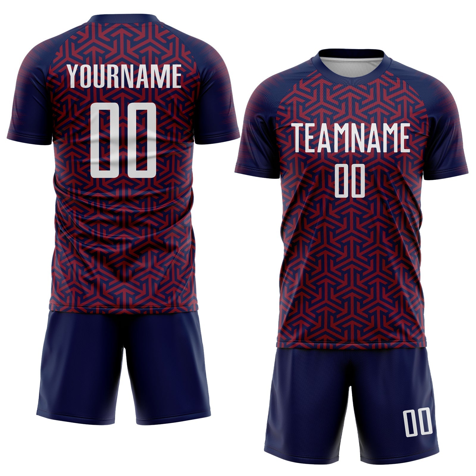 Custom Navy White-Crimson Geometric Arrow Sublimation Soccer Uniform Jersey view 2