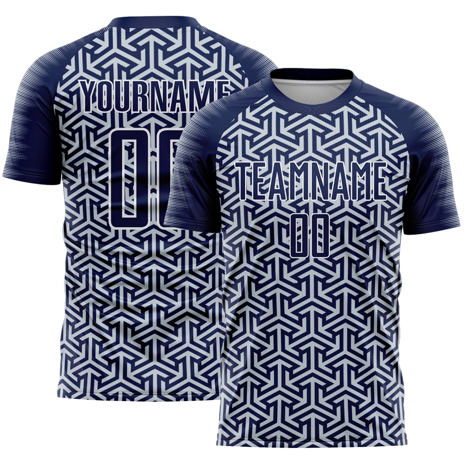 Custom Navy Silver-White Geometric Arrow Sublimation Soccer Uniform Jersey - Main View