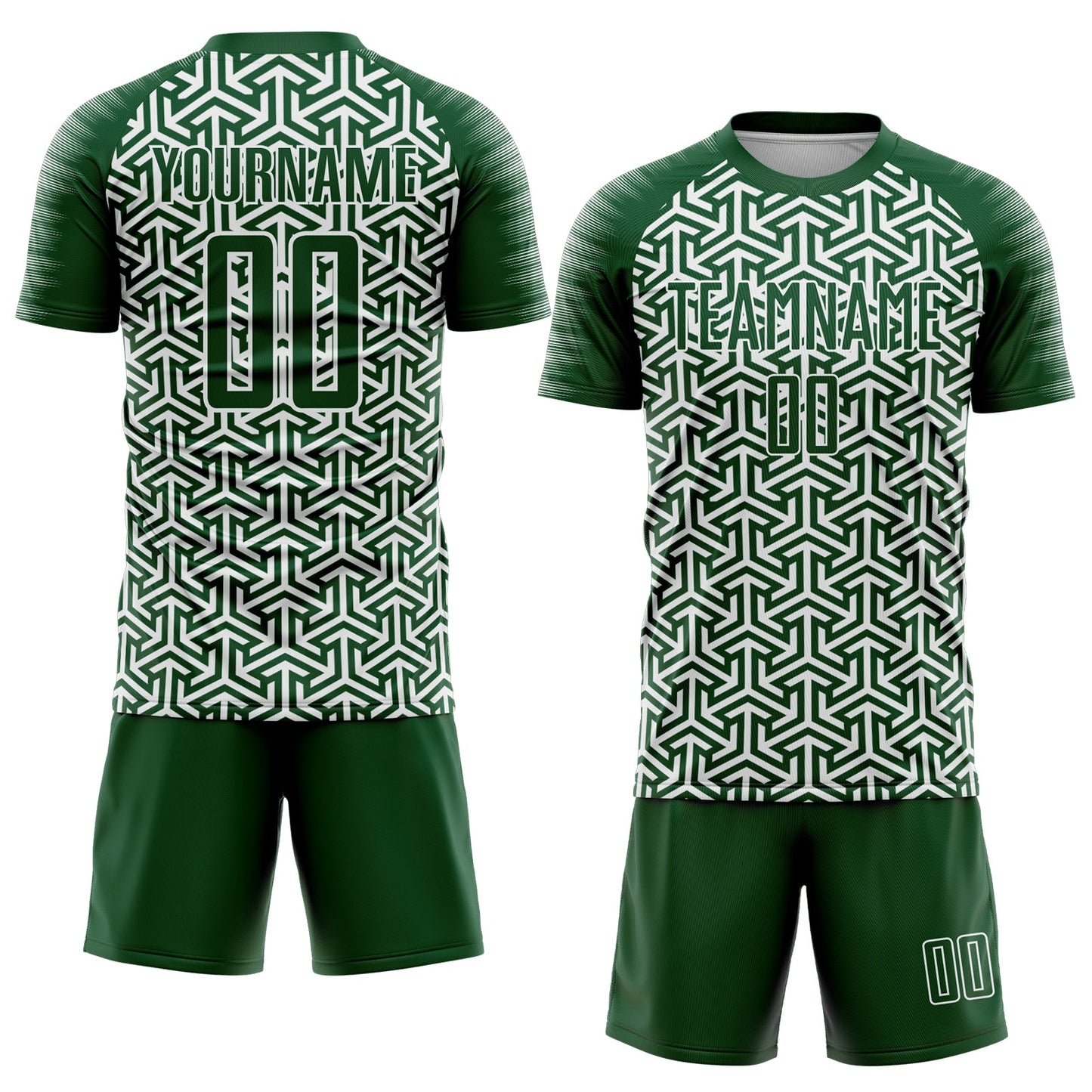 Custom Green White Geometric Arrow Sublimation Soccer Uniform Jersey view 2