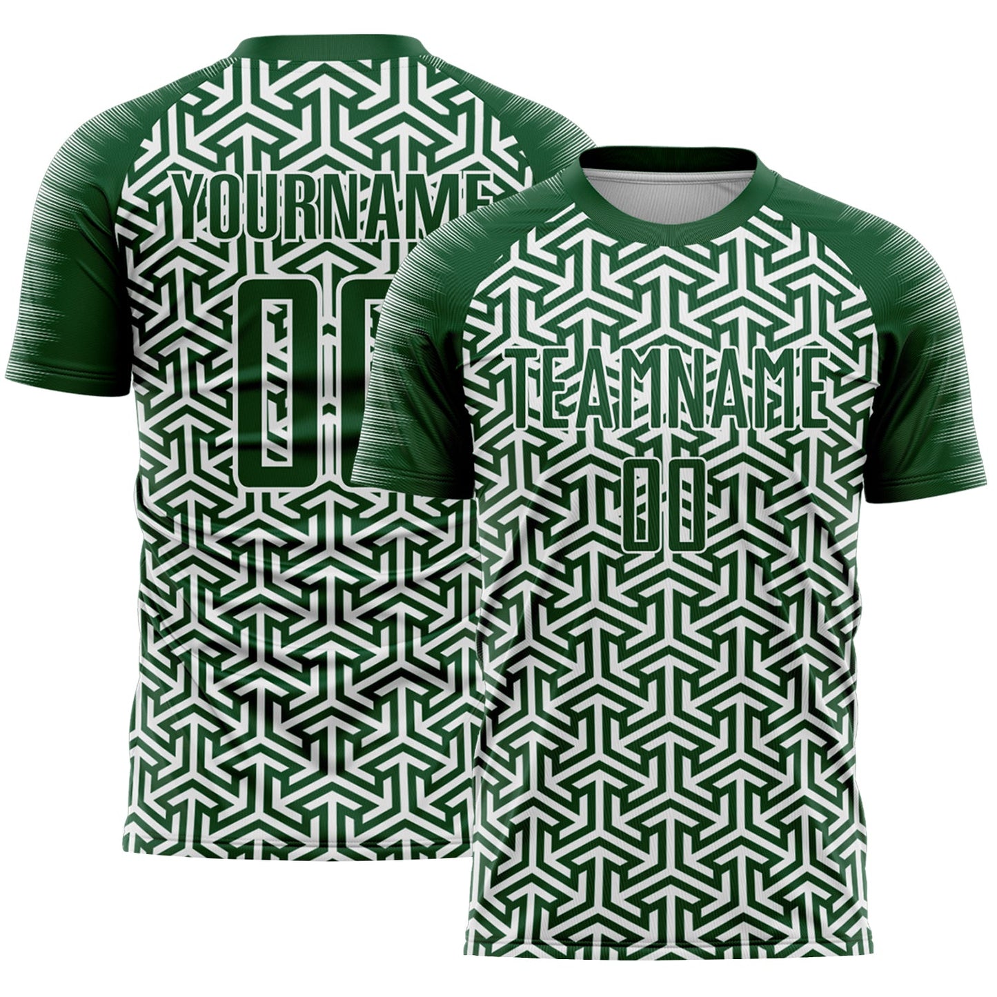 Custom Green White Geometric Arrow Sublimation Soccer Uniform Jersey - Main View
