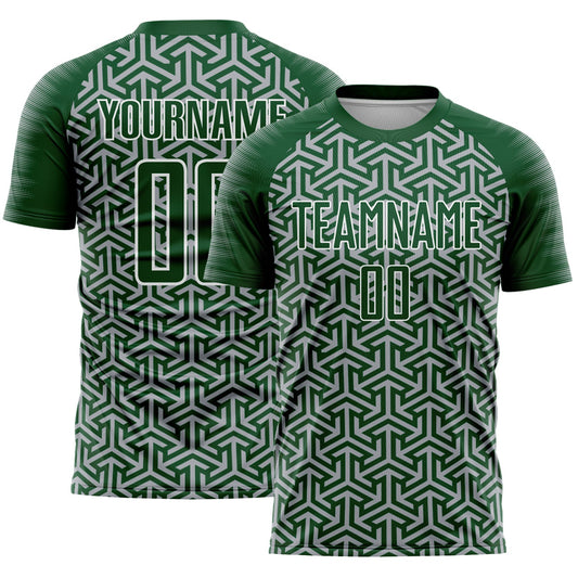 Custom Green Gray-White Geometric Arrow Sublimation Soccer Uniform Jersey - Main View