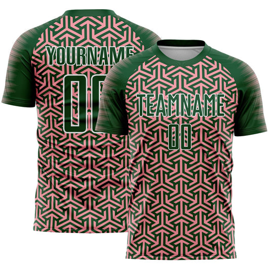 Custom Green Medium Pink-White Geometric Arrow Sublimation Soccer Uniform Jersey - Main View