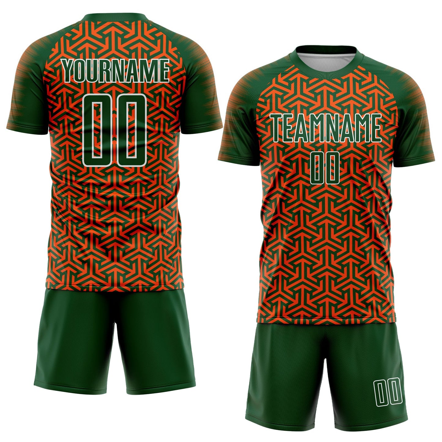 Custom Green Orange-White Geometric Arrow Sublimation Soccer Uniform Jersey view 2
