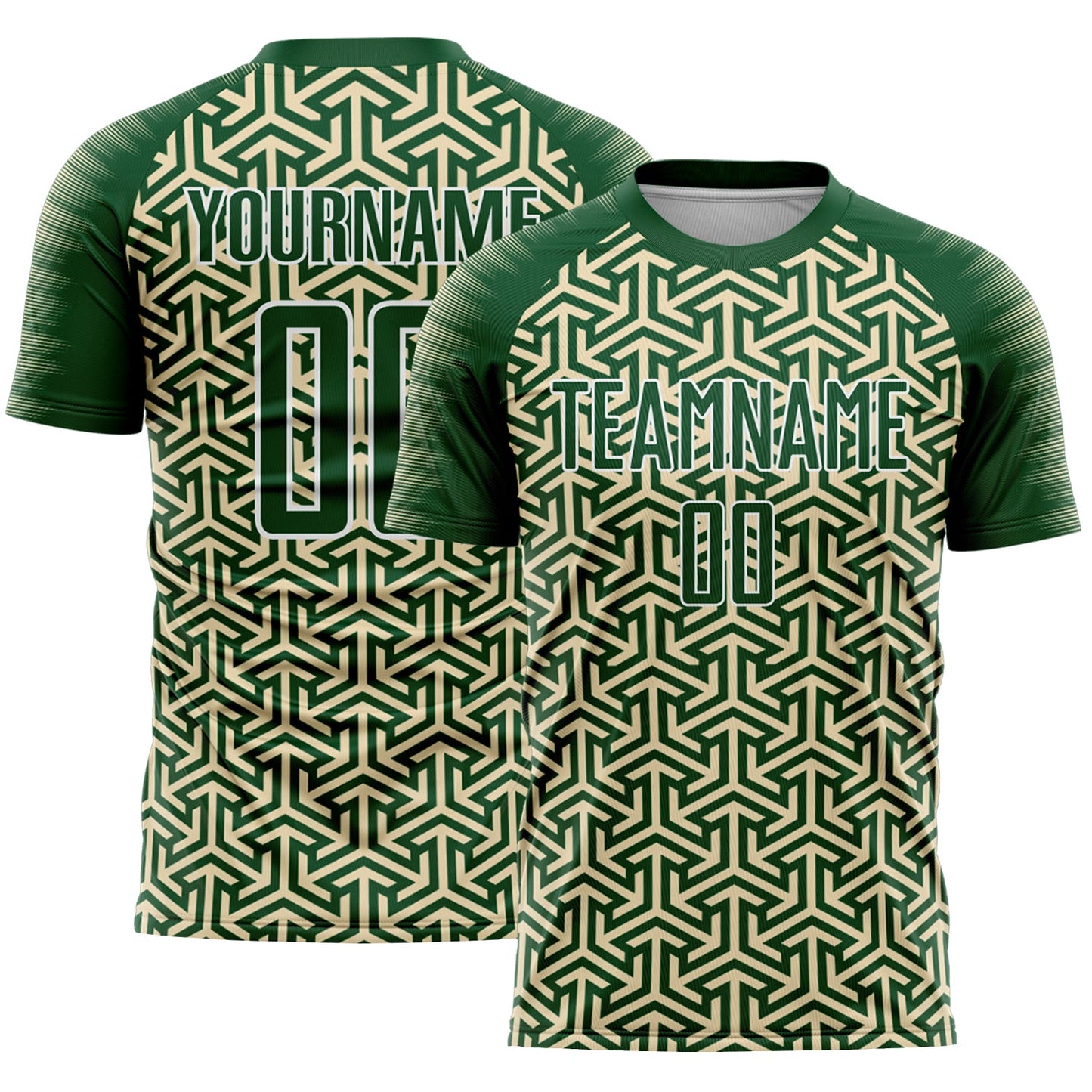 Custom Green Cream-White Geometric Arrow Sublimation Soccer Uniform Jersey - Main View