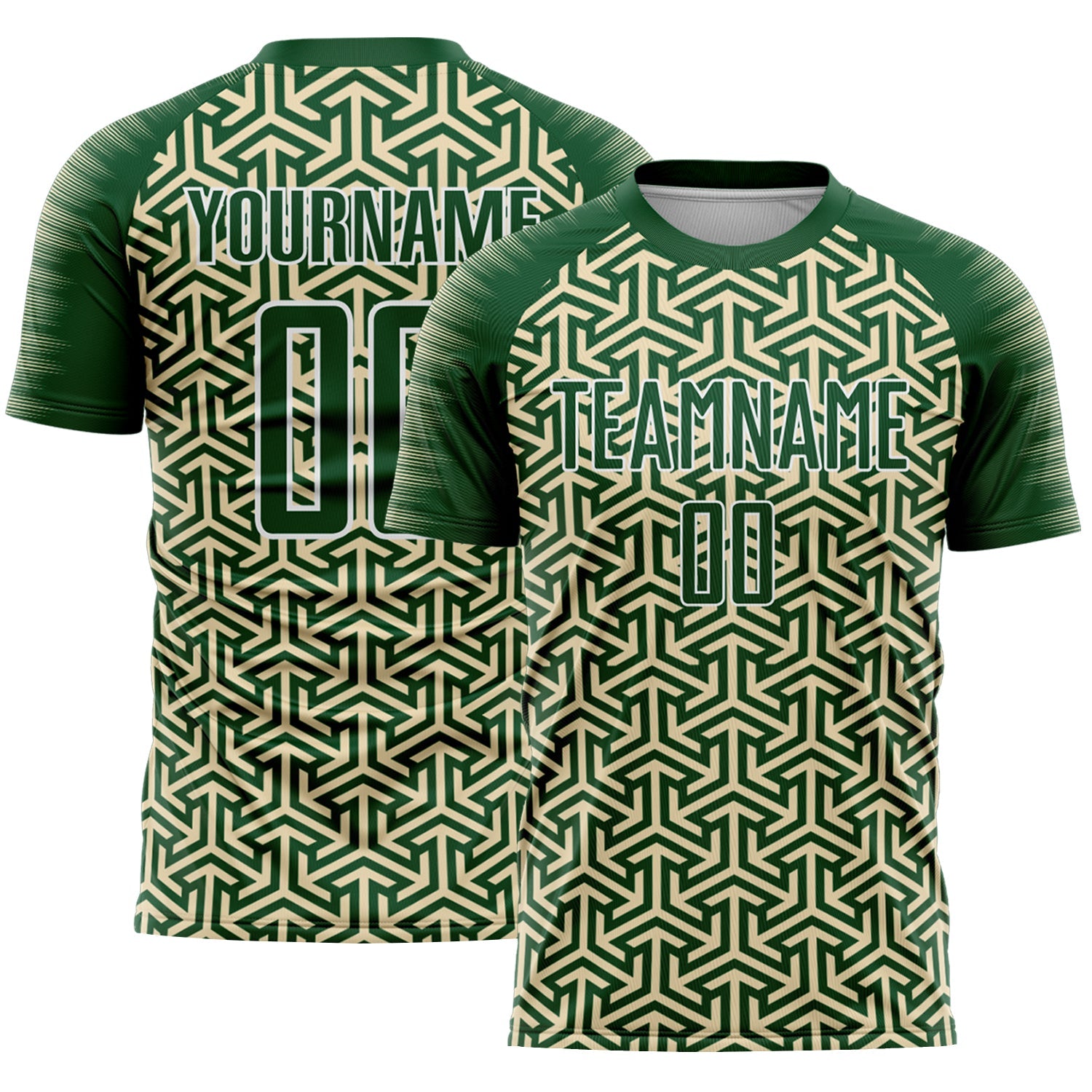 Custom Green Cream-White Geometric Arrow Sublimation Soccer Uniform Jersey - Main View