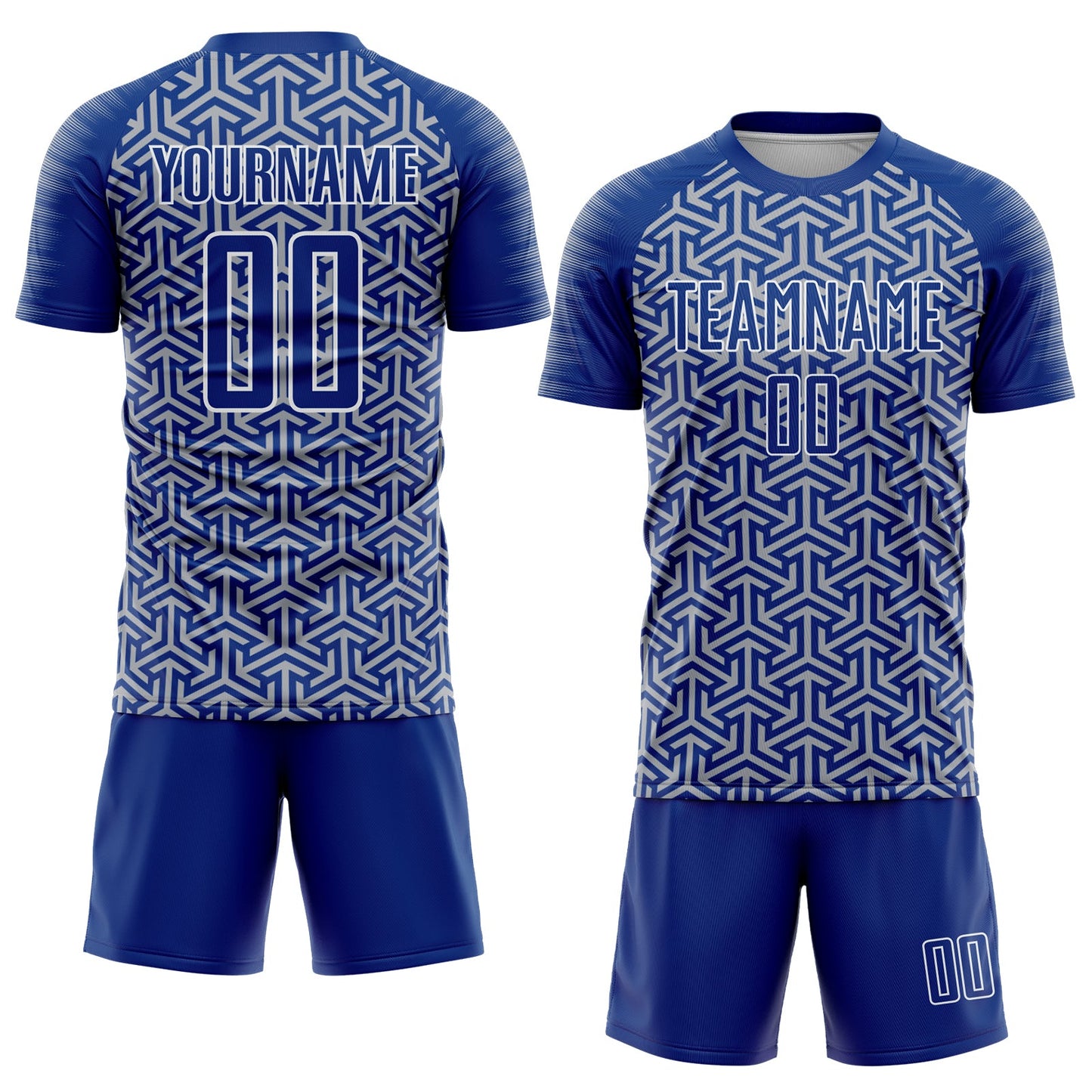 Custom Royal Gray-White Geometric Arrow Sublimation Soccer Uniform Jersey view 2