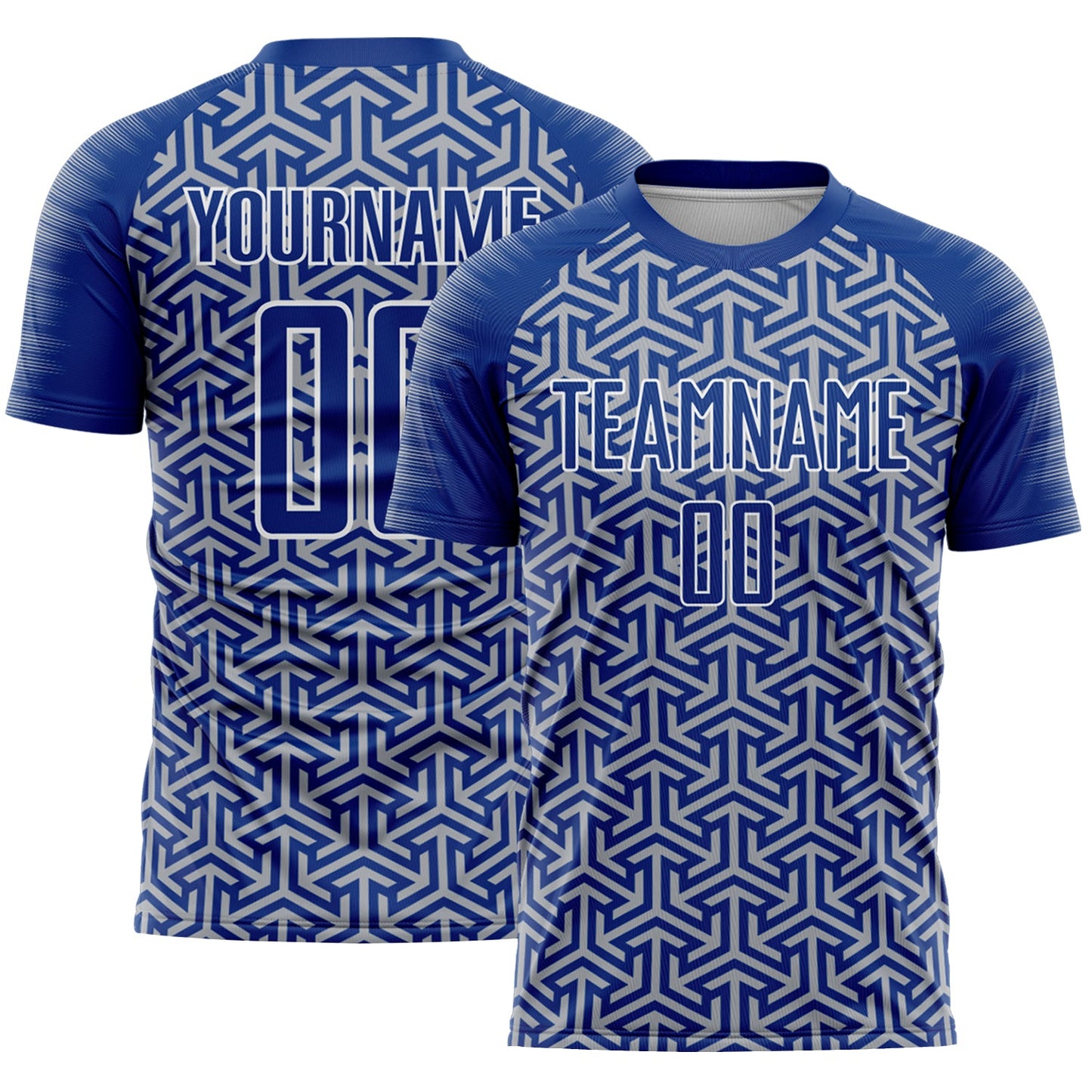 Custom Royal Gray-White Geometric Arrow Sublimation Soccer Uniform Jersey - Main View