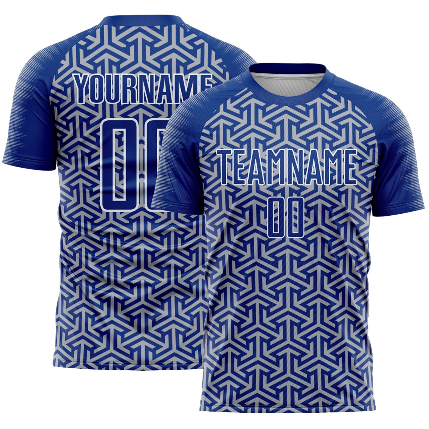 Custom Royal Gray-White Geometric Arrow Sublimation Soccer Uniform Jersey - Main View