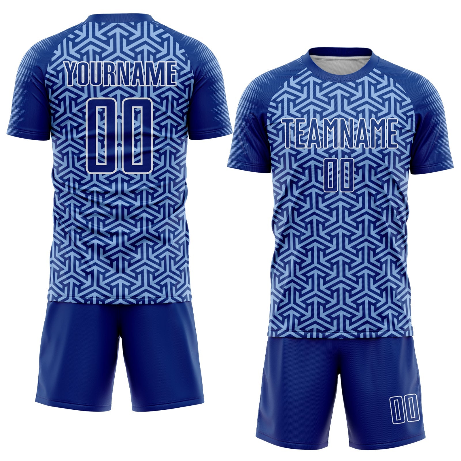 Custom Royal Light Blue-White Geometric Arrow Sublimation Soccer Uniform Jersey view 2