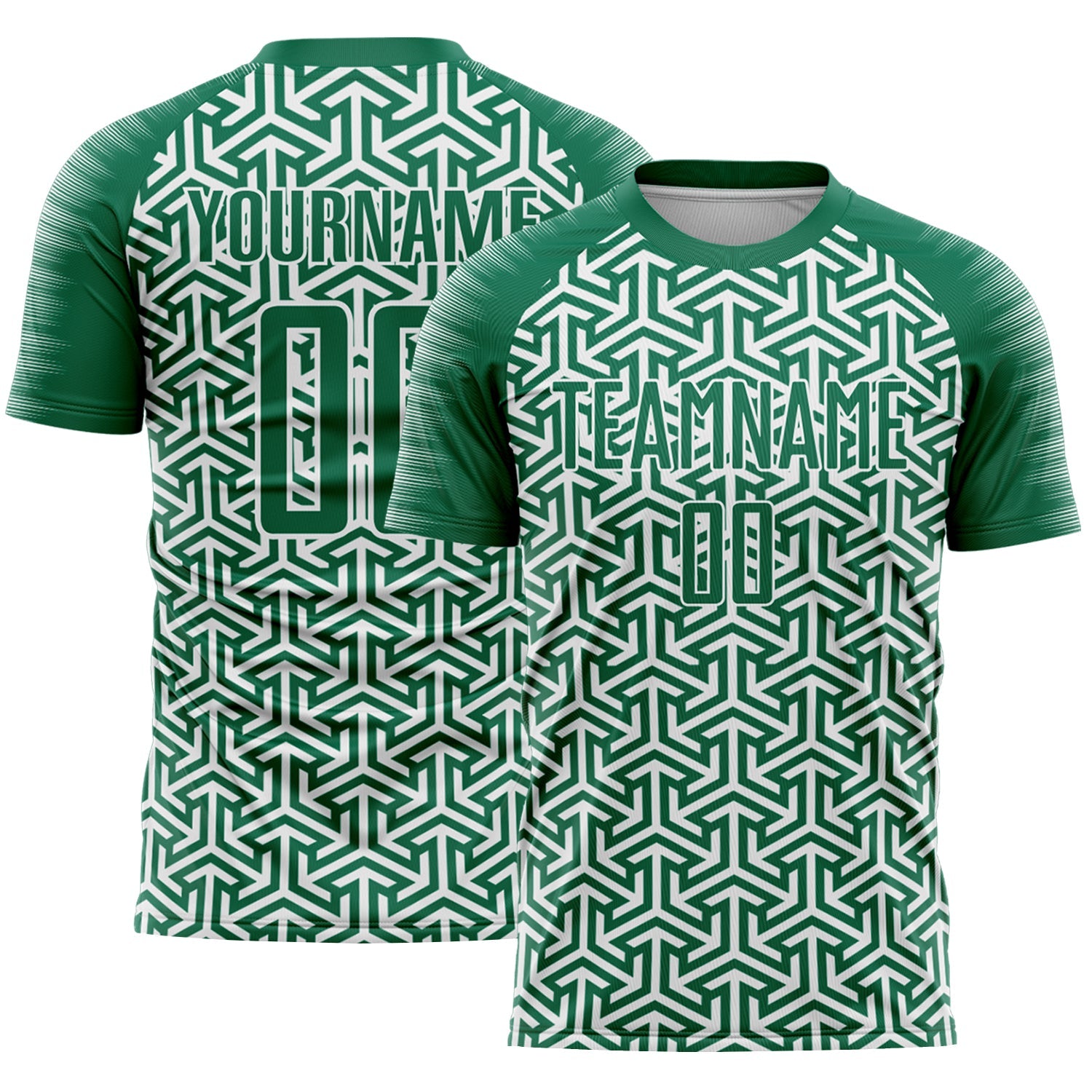 Custom Kelly Green White Geometric Arrow Sublimation Soccer Uniform Jersey - Main View