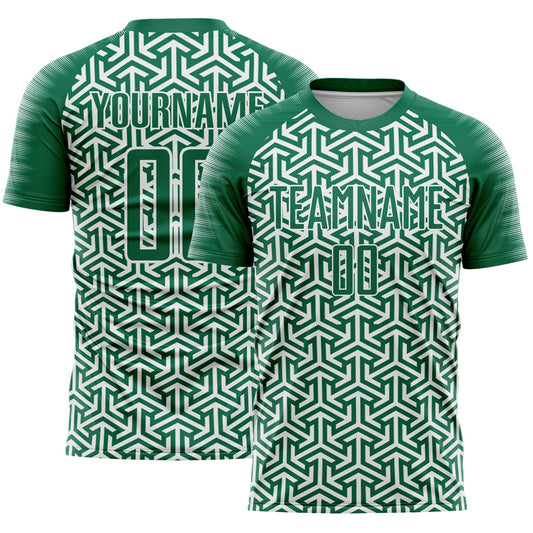 Custom Kelly Green White Geometric Arrow Sublimation Soccer Uniform Jersey - Main View