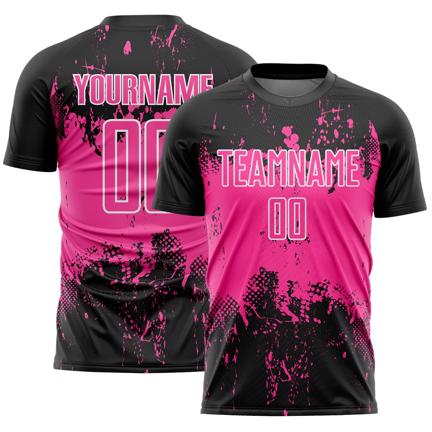 Custom Black Pink-White Abstract Splatter Grunge Art Sports Sublimation Soccer Uniform Jersey - Main View