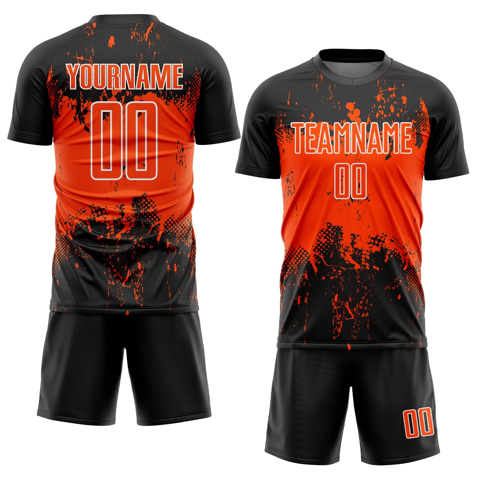 Custom Black Orange-White Abstract Splatter Grunge Art Sports Sublimation Soccer Uniform Jersey view 2