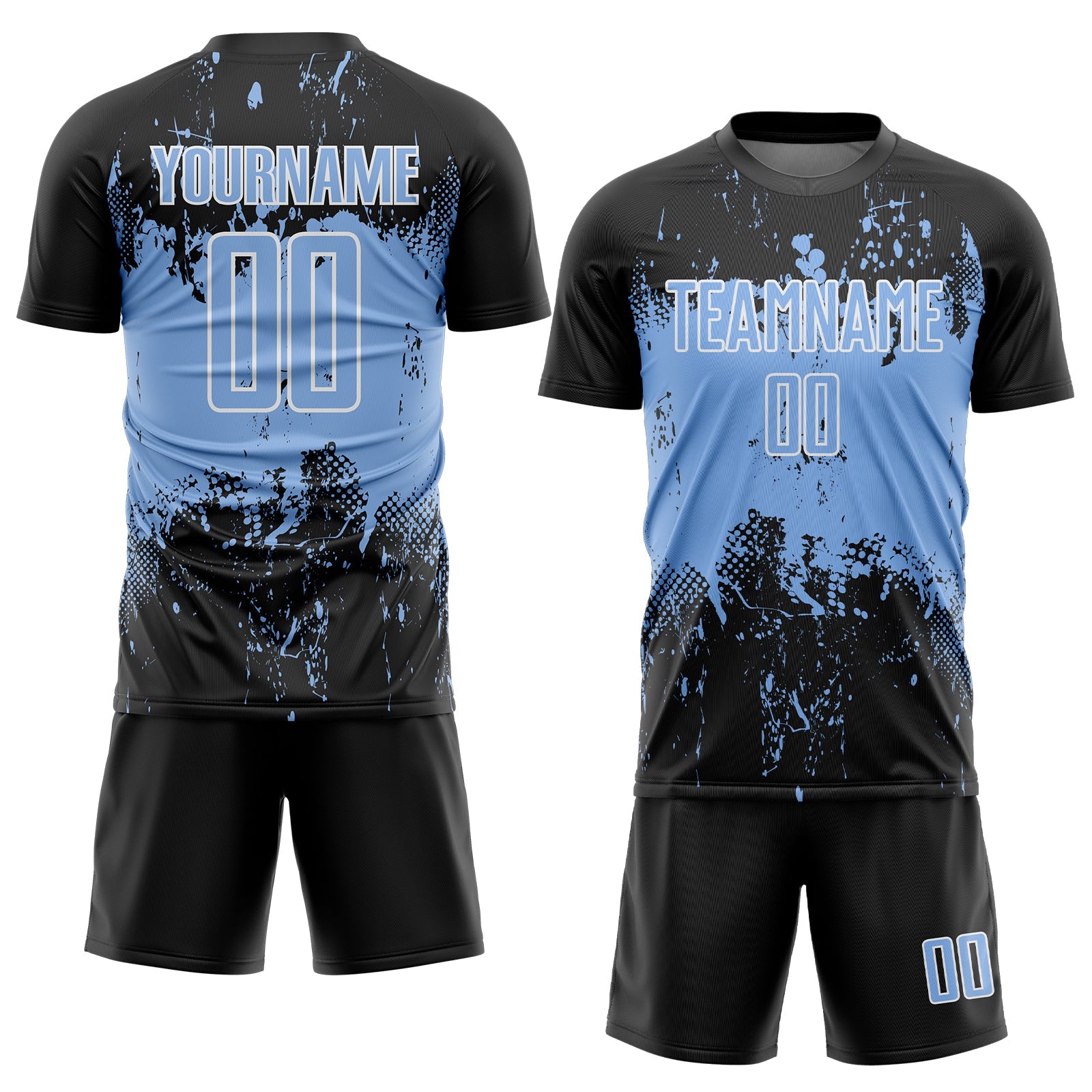 Custom Black Light Blue-White Abstract Splatter Grunge Art Sports Sublimation Soccer Uniform Jersey view 2