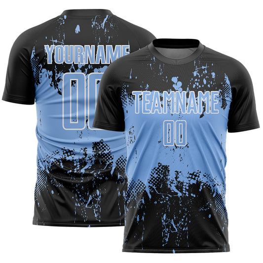Custom Black Light Blue-White Abstract Splatter Grunge Art Sports Sublimation Soccer Uniform Jersey - Main View
