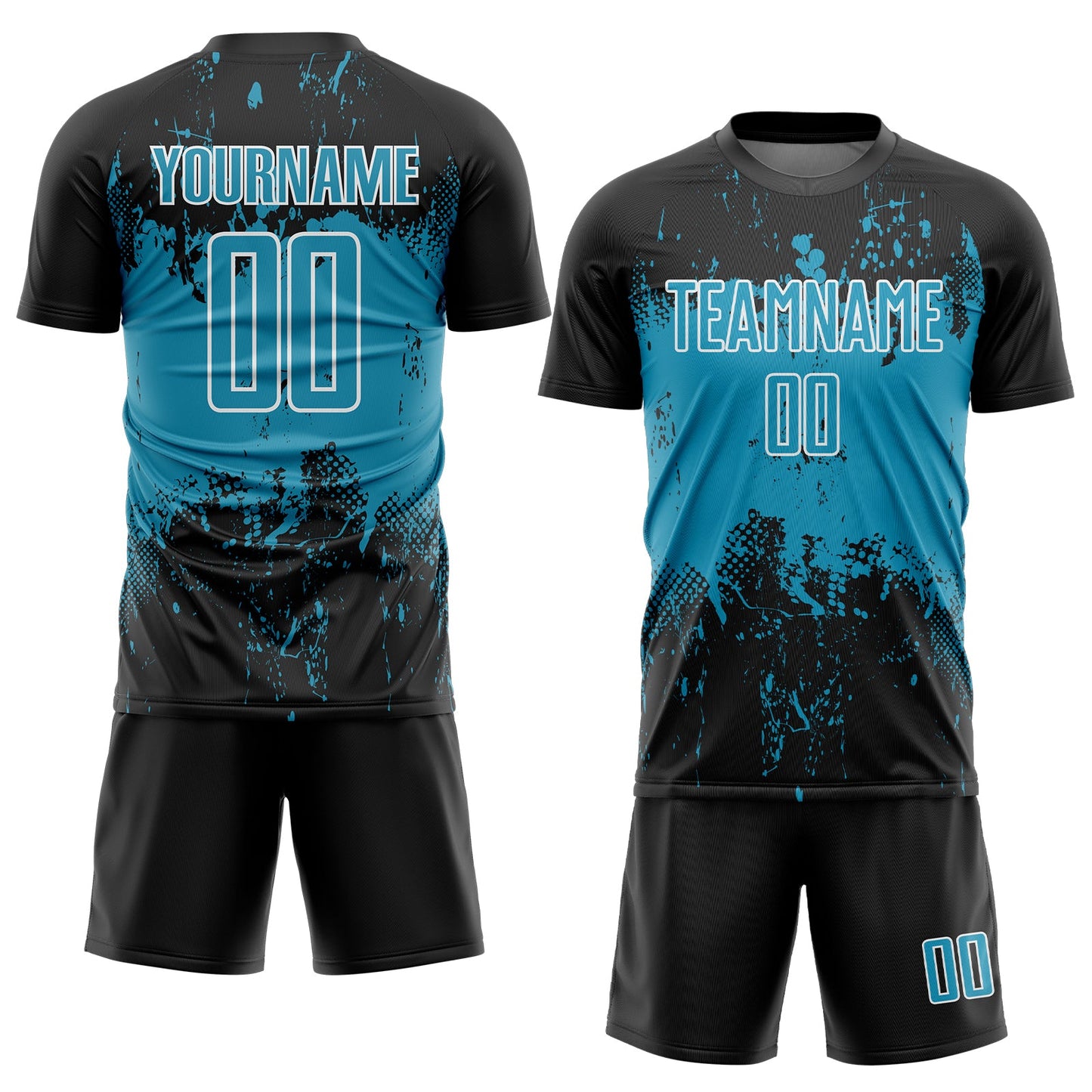 Custom Black Panther Blue-White Abstract Splatter Grunge Art Sports Sublimation Soccer Uniform Jersey view 2
