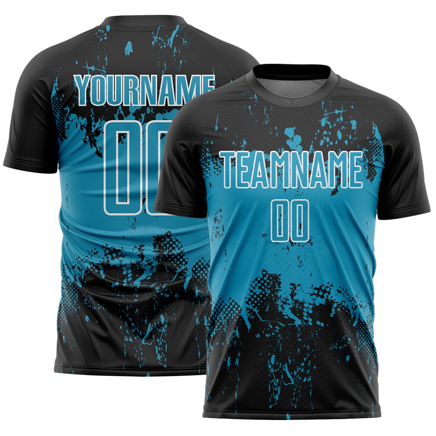 Custom Black Panther Blue-White Abstract Splatter Grunge Art Sports Sublimation Soccer Uniform Jersey - Main View