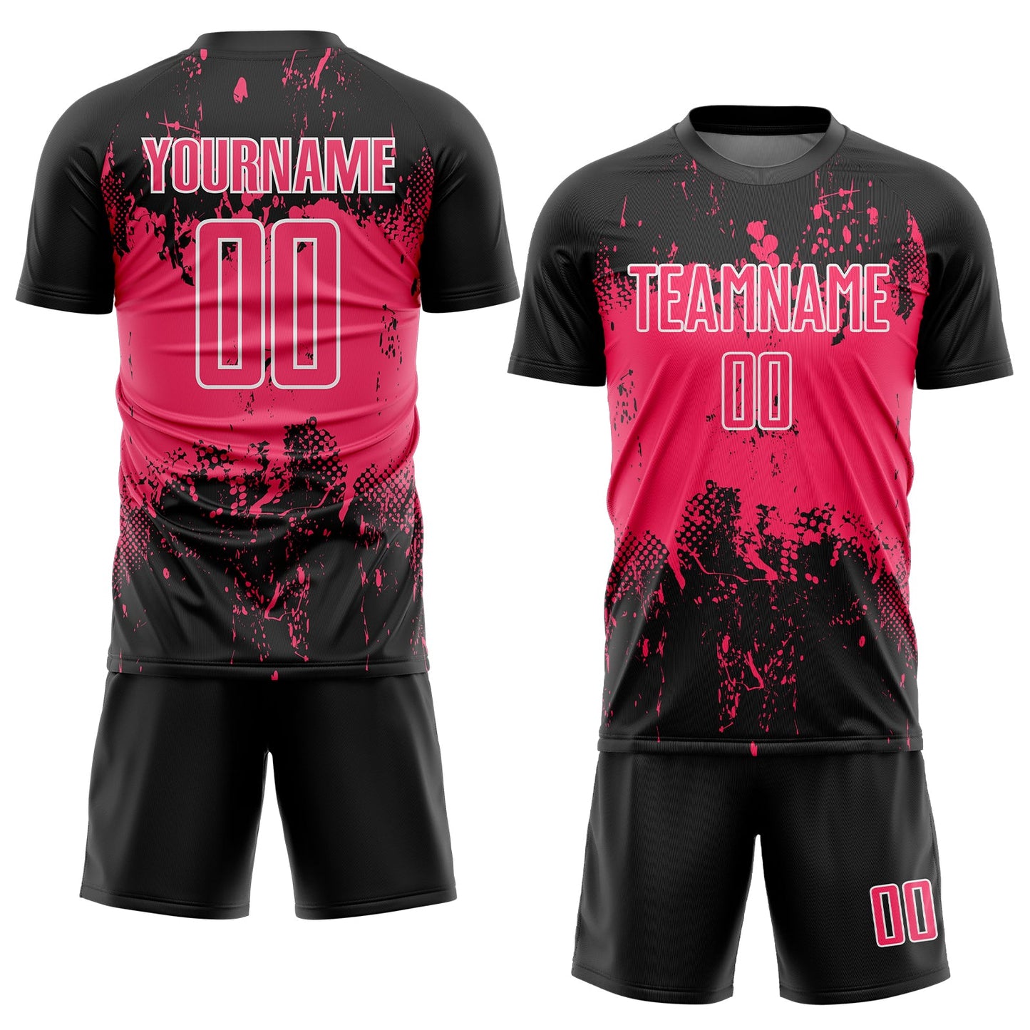 Custom Black Neon Pink-White Abstract Splatter Grunge Art Sports Sublimation Soccer Uniform Jersey view 2
