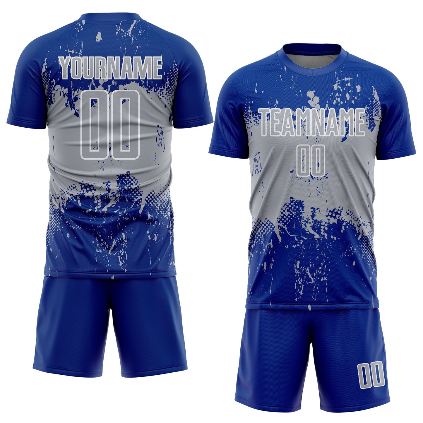 Custom Royal Gray-White Abstract Splatter Grunge Art Sports Sublimation Soccer Uniform Jersey view 2