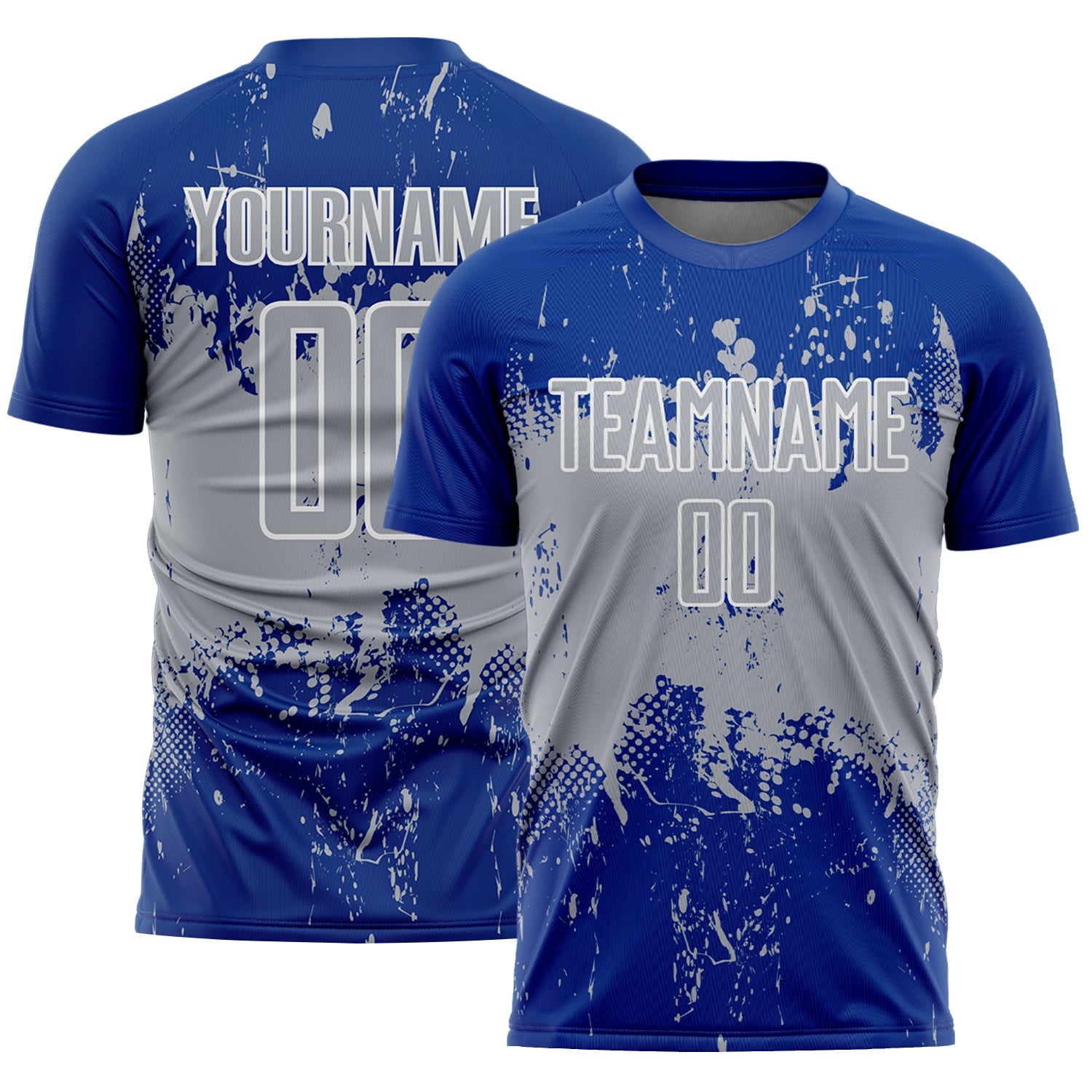 Custom Royal Gray-White Abstract Splatter Grunge Art Sports Sublimation Soccer Uniform Jersey - Main View