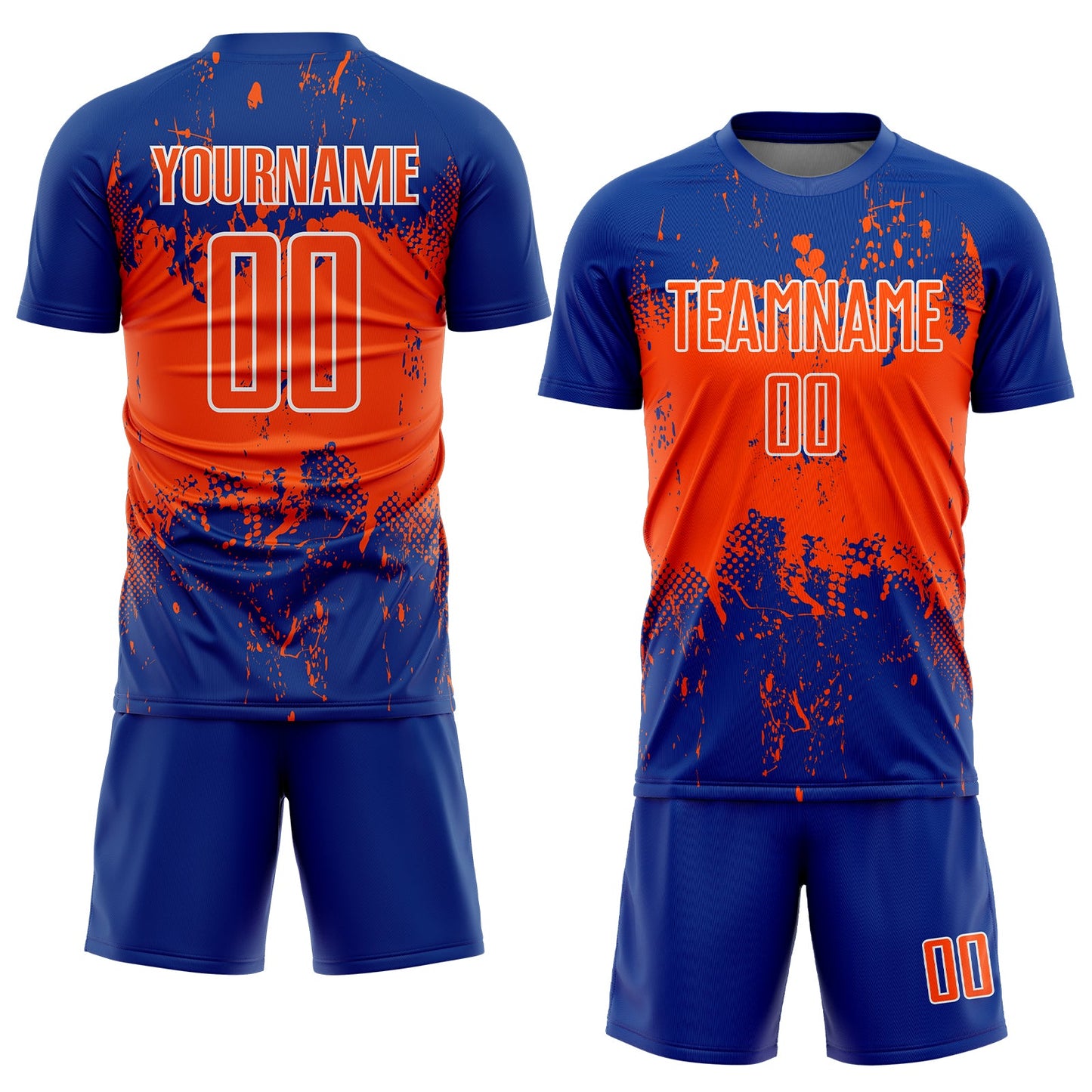 Custom Royal Orange-White Abstract Splatter Grunge Art Sports Sublimation Soccer Uniform Jersey view 2