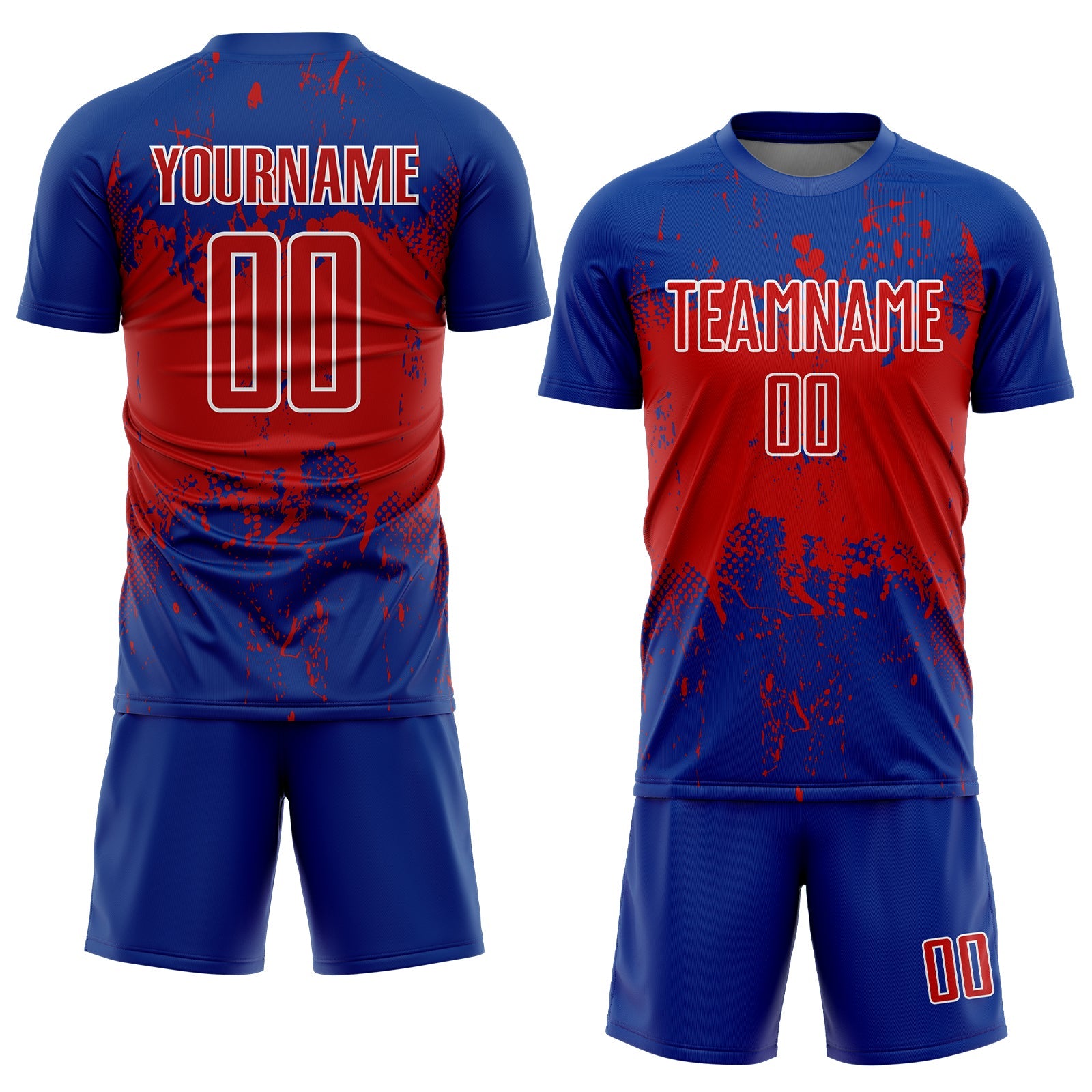 Custom Royal Red-White Abstract Splatter Grunge Art Sports Sublimation Soccer Uniform Jersey view 2