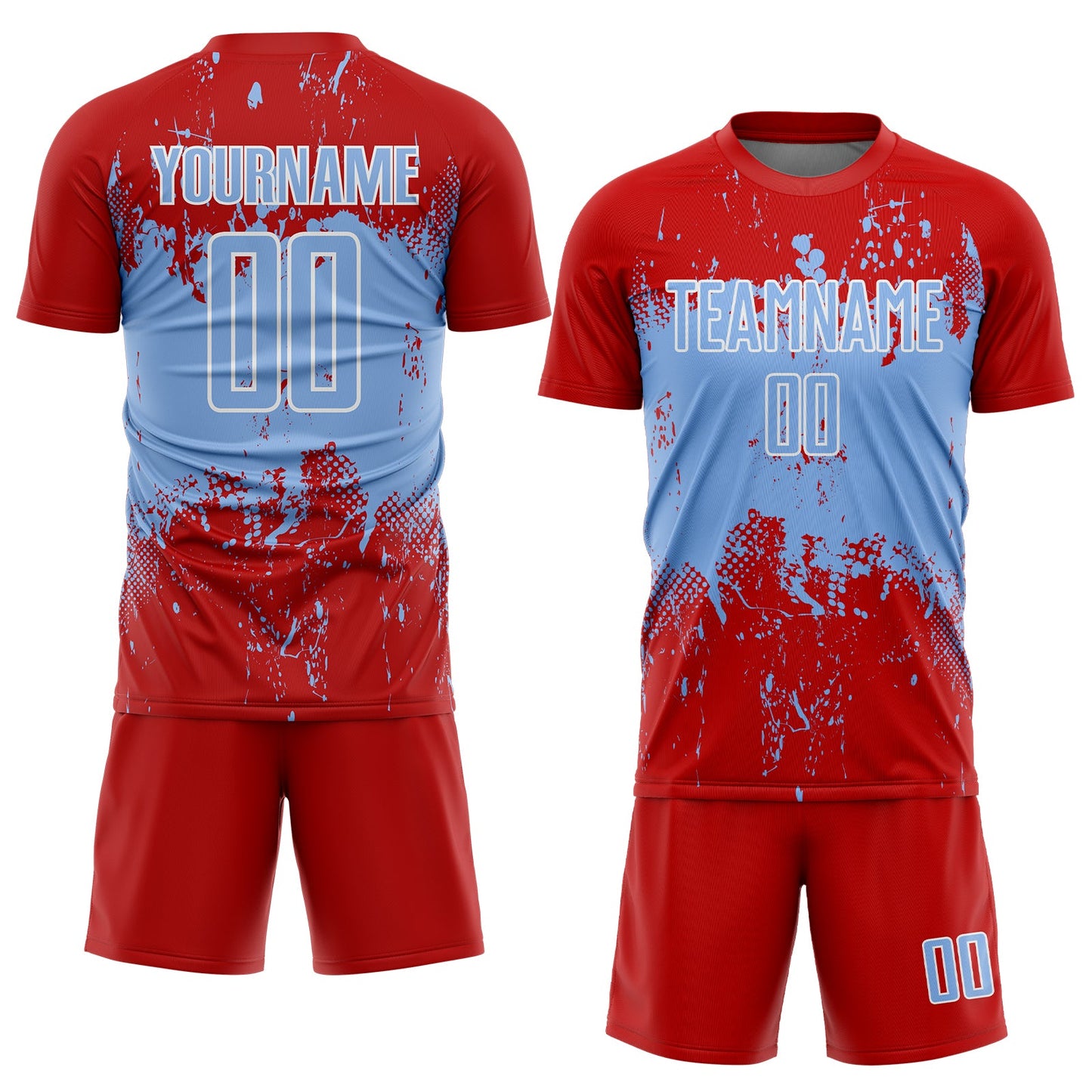 Custom Red Light Blue-White Abstract Splatter Grunge Art Sports Sublimation Soccer Uniform Jersey view 2