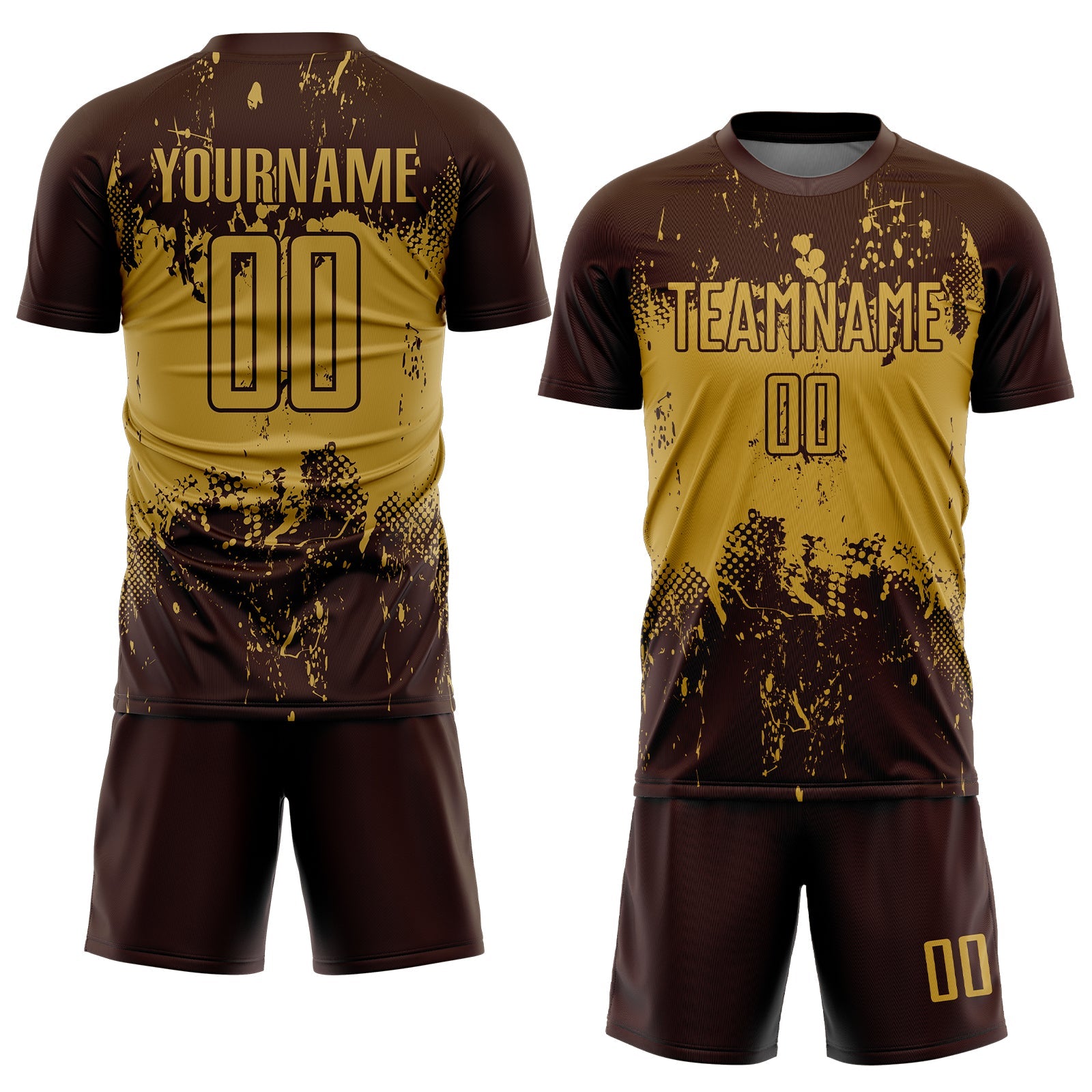 Custom Brown Old Gold Abstract Splatter Grunge Art Sports Sublimation Soccer Uniform Jersey view 2