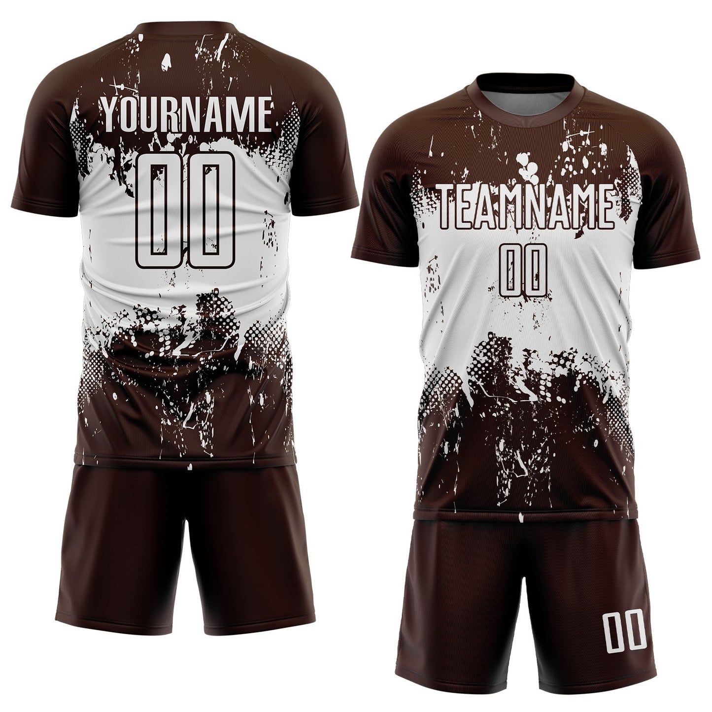 Custom Brown White Abstract Splatter Grunge Art Sports Sublimation Soccer Uniform Jersey view 2