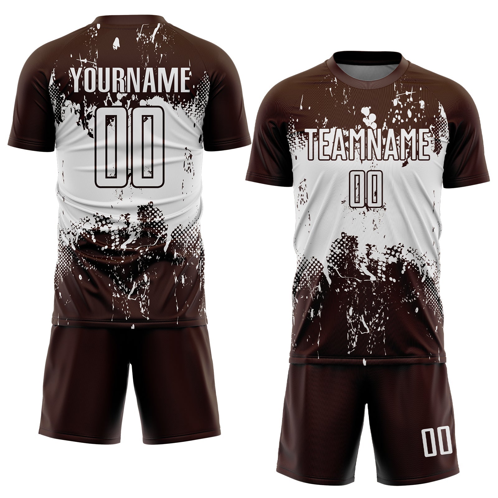 Custom Brown White Abstract Splatter Grunge Art Sports Sublimation Soccer Uniform Jersey view 2