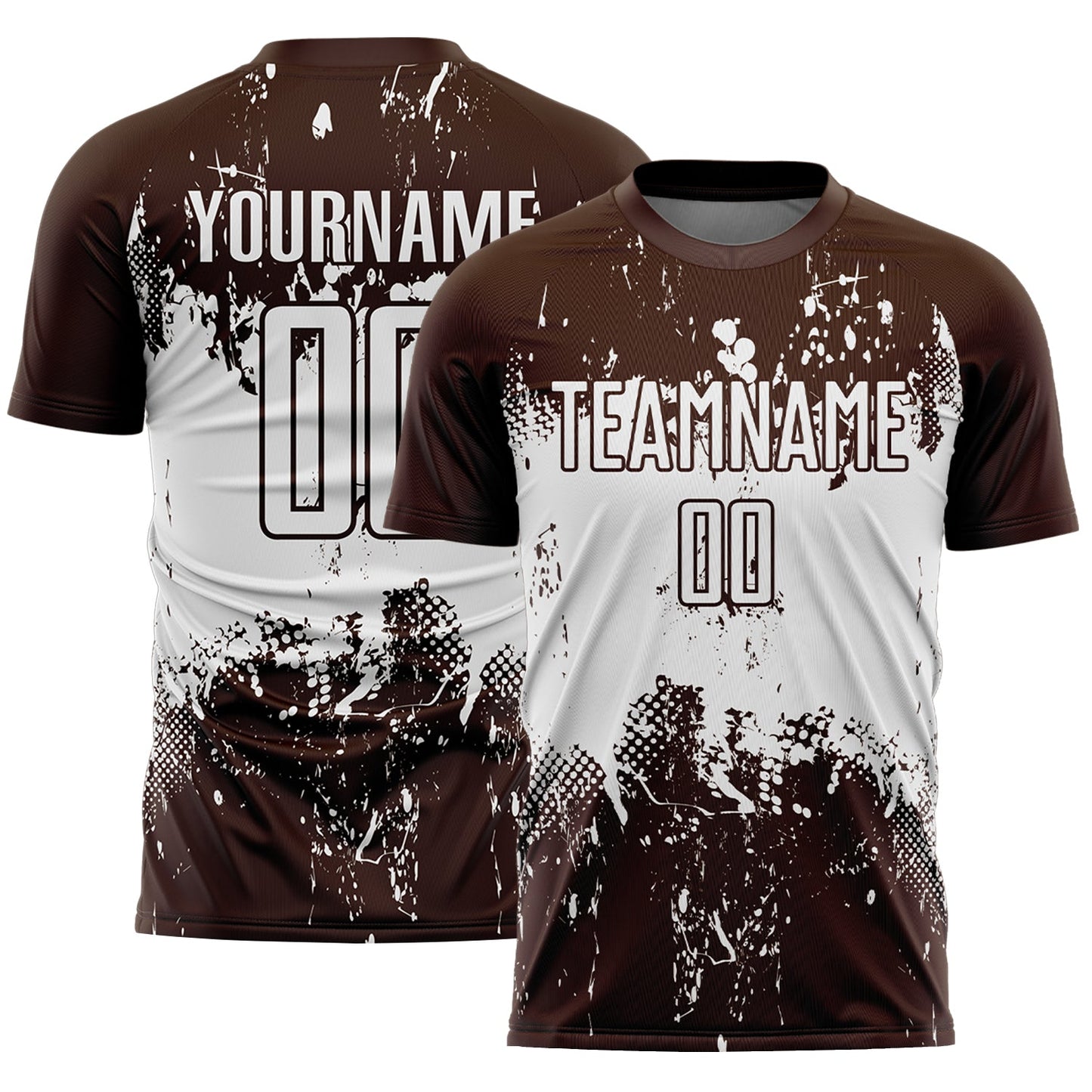 Custom Brown White Abstract Splatter Grunge Art Sports Sublimation Soccer Uniform Jersey - Main View