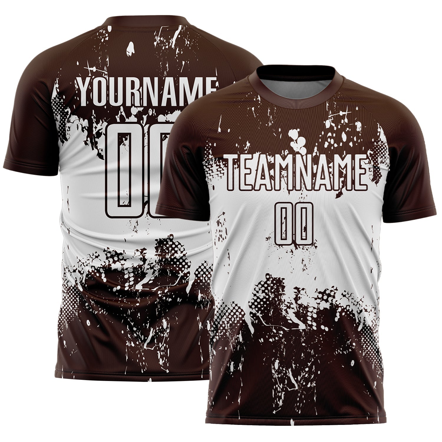 Custom Brown White Abstract Splatter Grunge Art Sports Sublimation Soccer Uniform Jersey - Main View