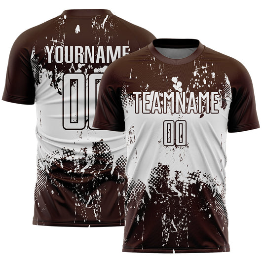 Custom Brown White Abstract Splatter Grunge Art Sports Sublimation Soccer Uniform Jersey - Main View
