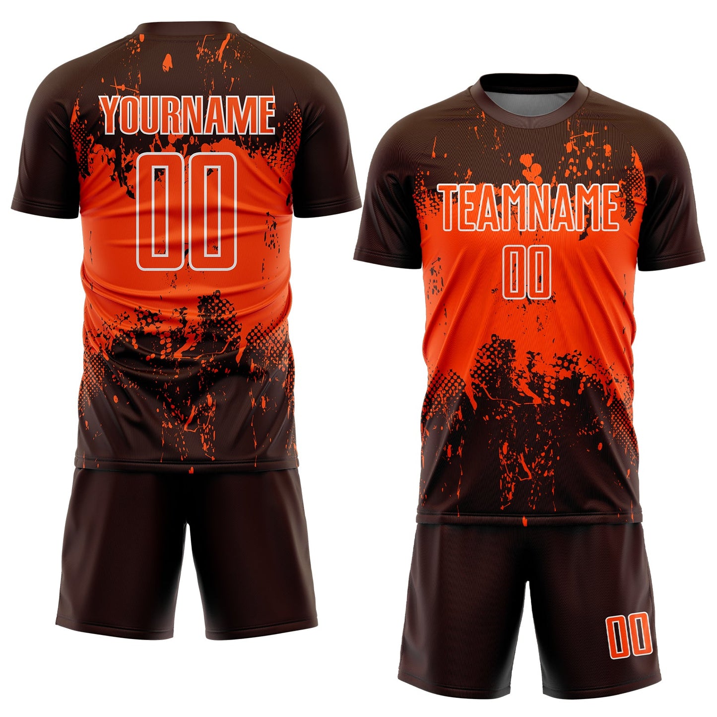Custom Brown Orange-White Abstract Splatter Grunge Art Sports Sublimation Soccer Uniform Jersey view 2