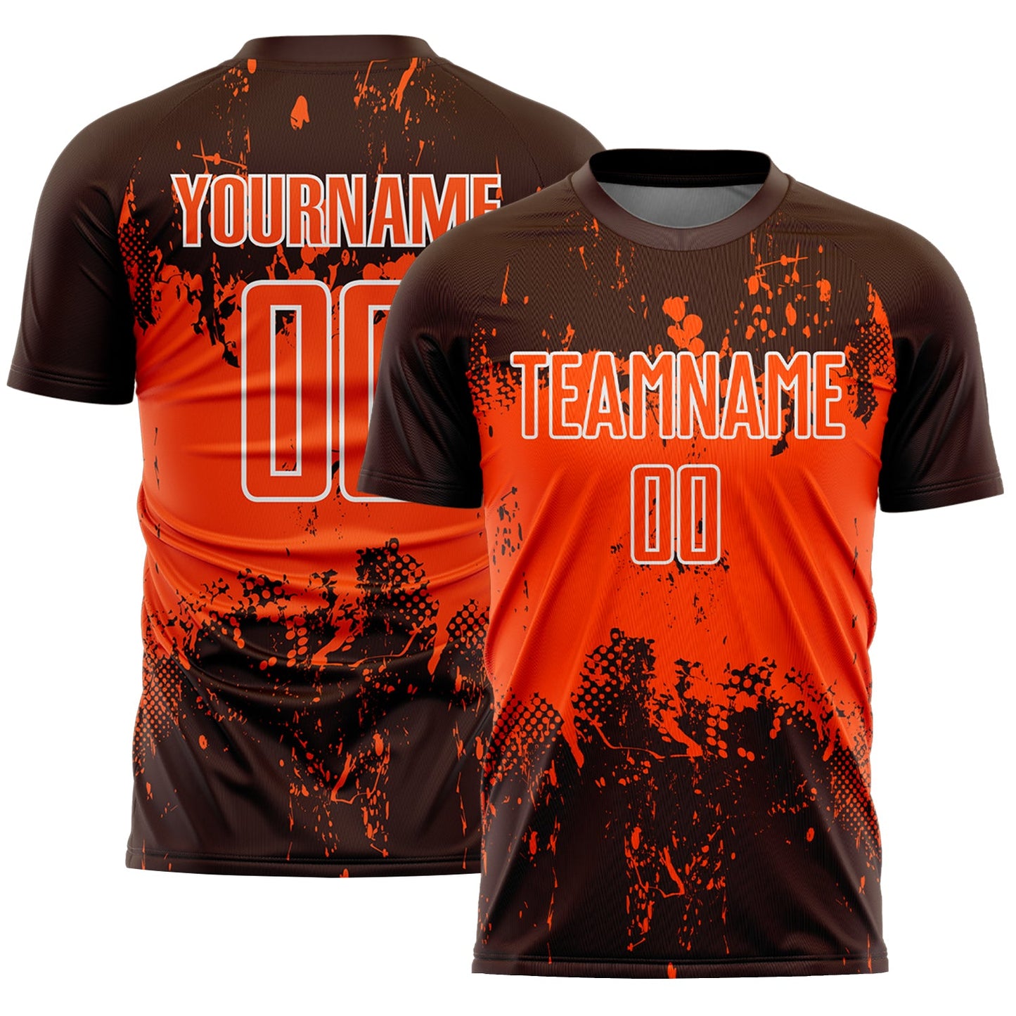 Custom Brown Orange-White Abstract Splatter Grunge Art Sports Sublimation Soccer Uniform Jersey - Main View