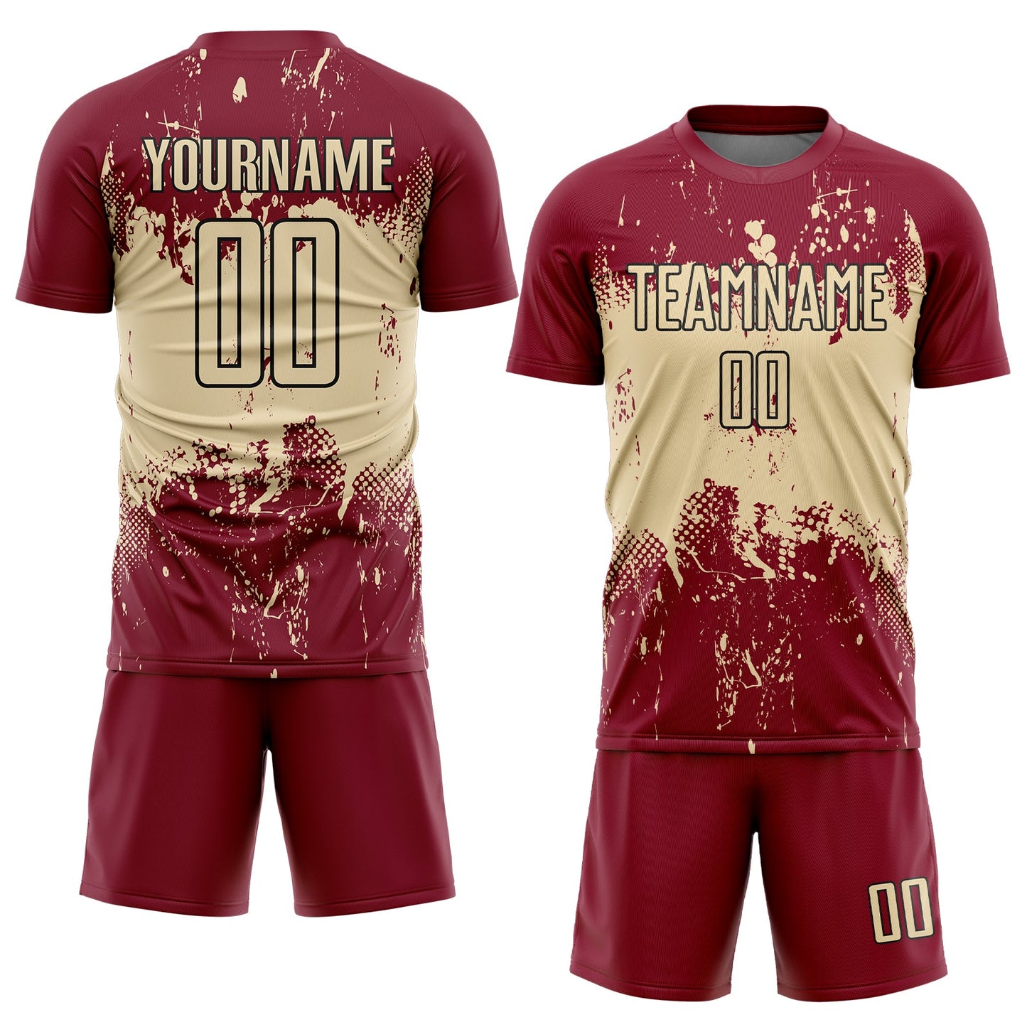 Custom Crimson Cream-Black Abstract Splatter Grunge Art Sports Sublimation Soccer Uniform Jersey view 2