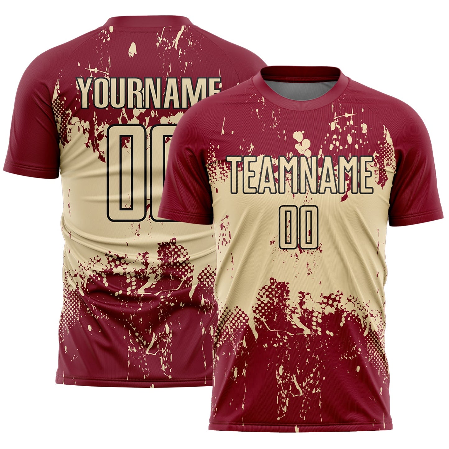 Custom Crimson Cream-Black Abstract Splatter Grunge Art Sports Sublimation Soccer Uniform Jersey - Main View
