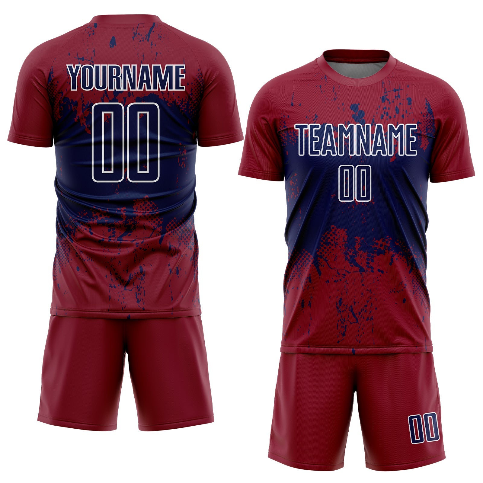 Custom Crimson Navy-White Abstract Splatter Grunge Art Sports Sublimation Soccer Uniform Jersey view 2