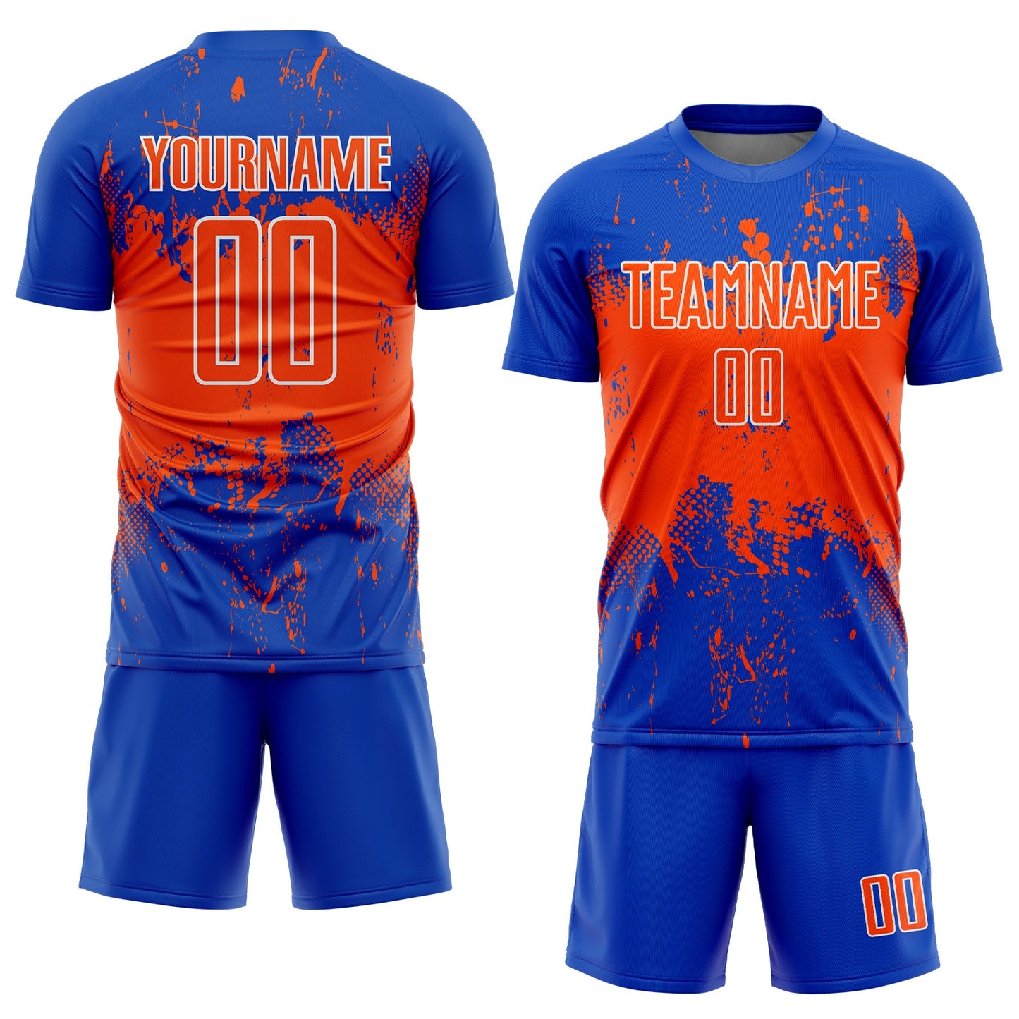 Custom Thunder Blue Orange-White Abstract Splatter Grunge Art Sports Sublimation Soccer Uniform Jersey view 2
