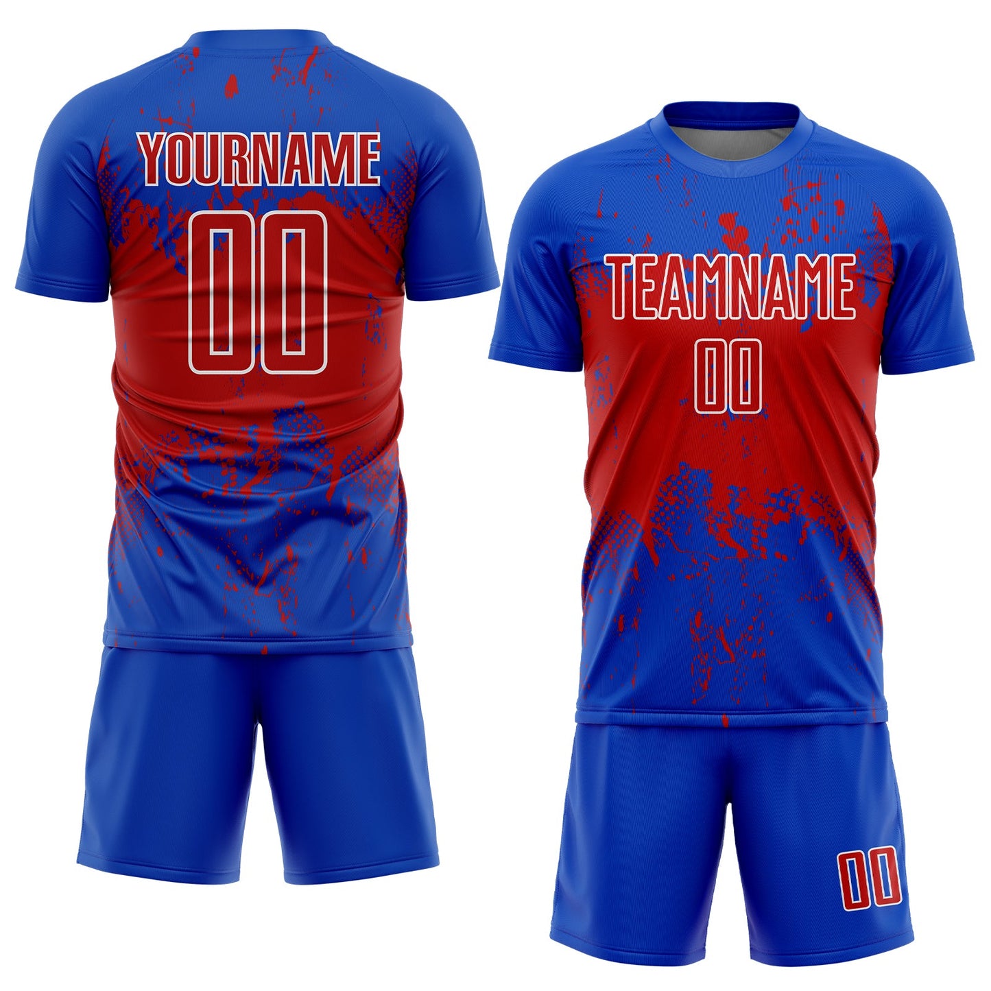 Custom Thunder Blue Red-White Abstract Splatter Grunge Art Sports Sublimation Soccer Uniform Jersey view 2
