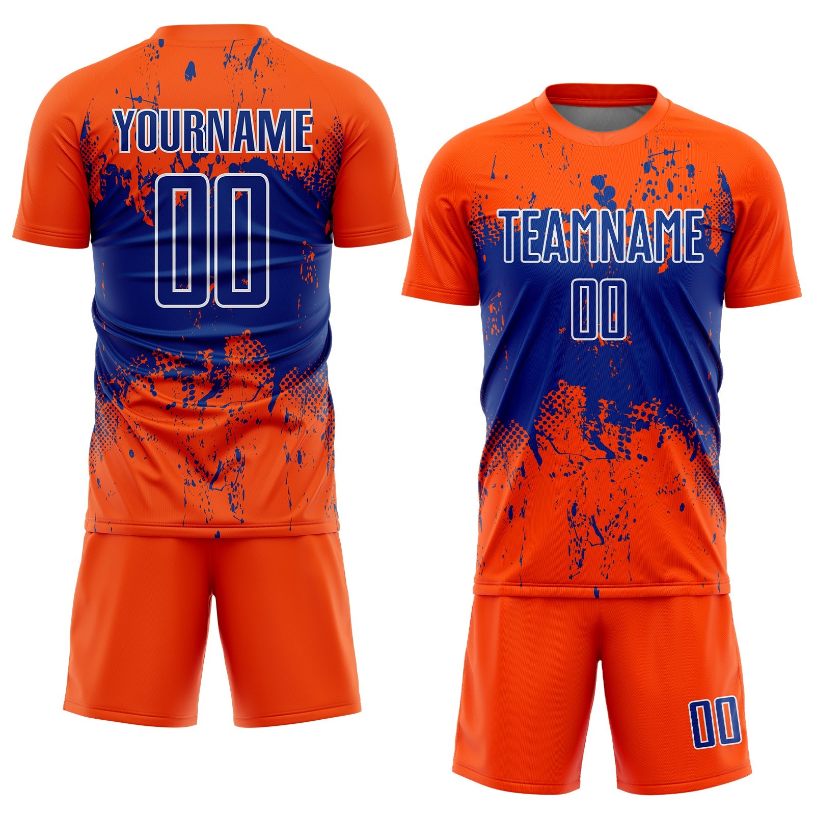 Custom Orange Royal-White Abstract Splatter Grunge Art Sports Sublimation Soccer Uniform Jersey view 2